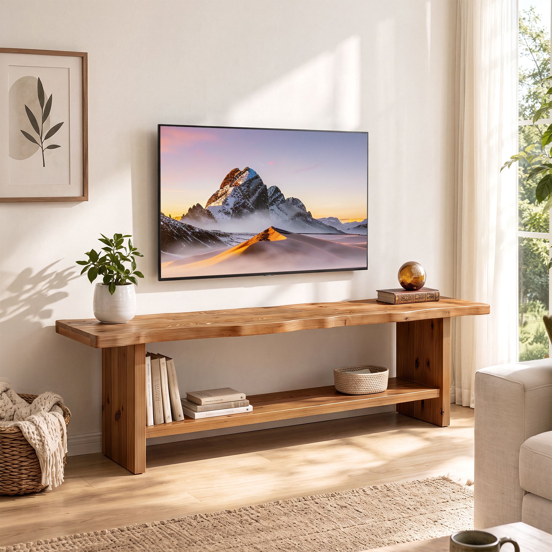70.9" Solid Wood TV Stand, Farmhouse TV Entertainment Center for TVs up to 80 Inches