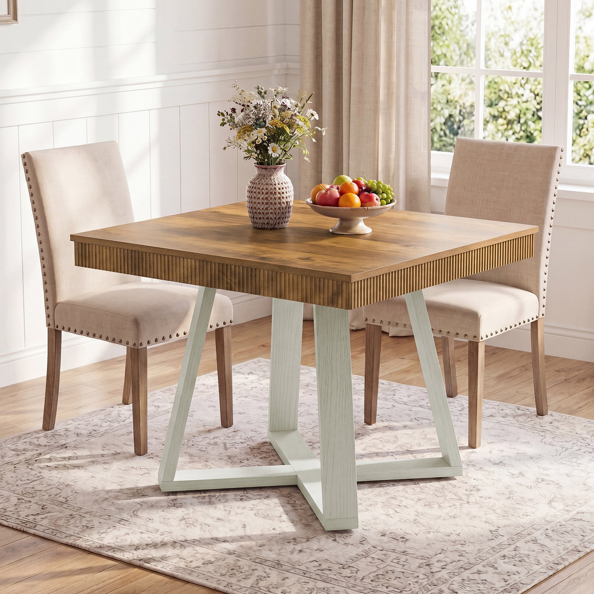 31.5" Square Dining Table, Small Kitchen Table with Fluted Edge for 4