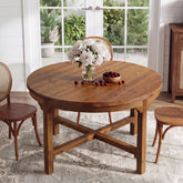 Solid Wood Round Dining Table, 47" Farmhouse Kitchen Table with Cross Base for 4 3