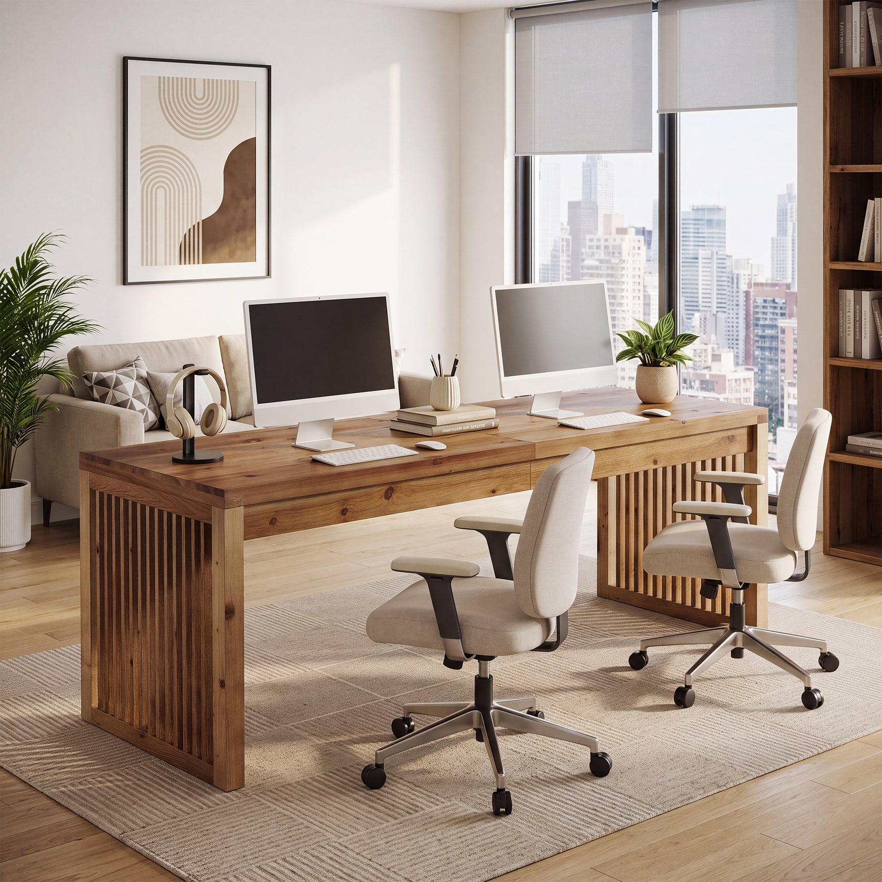 78.7" Solid Wood 2-Person Desk, Large Computer Desk for Home Office