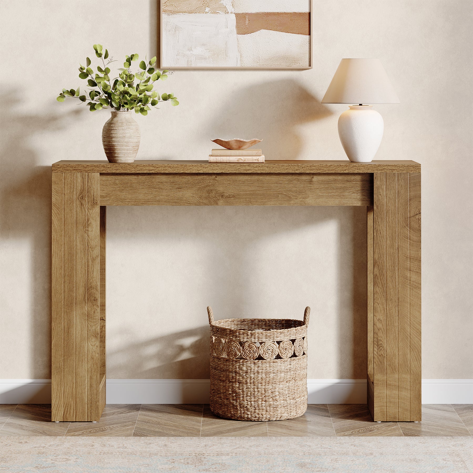 41.3" Modern Farmhouse Console Table – Rectangular Sofa Table with Double Wooden Base for Entryway, Hallway, or Living Room