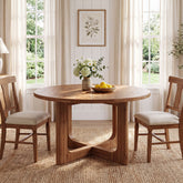 39.4" Round Solid Wood Dining Table, Farmhouse Kitchen Table with X-Cross Legs for 2-4 3