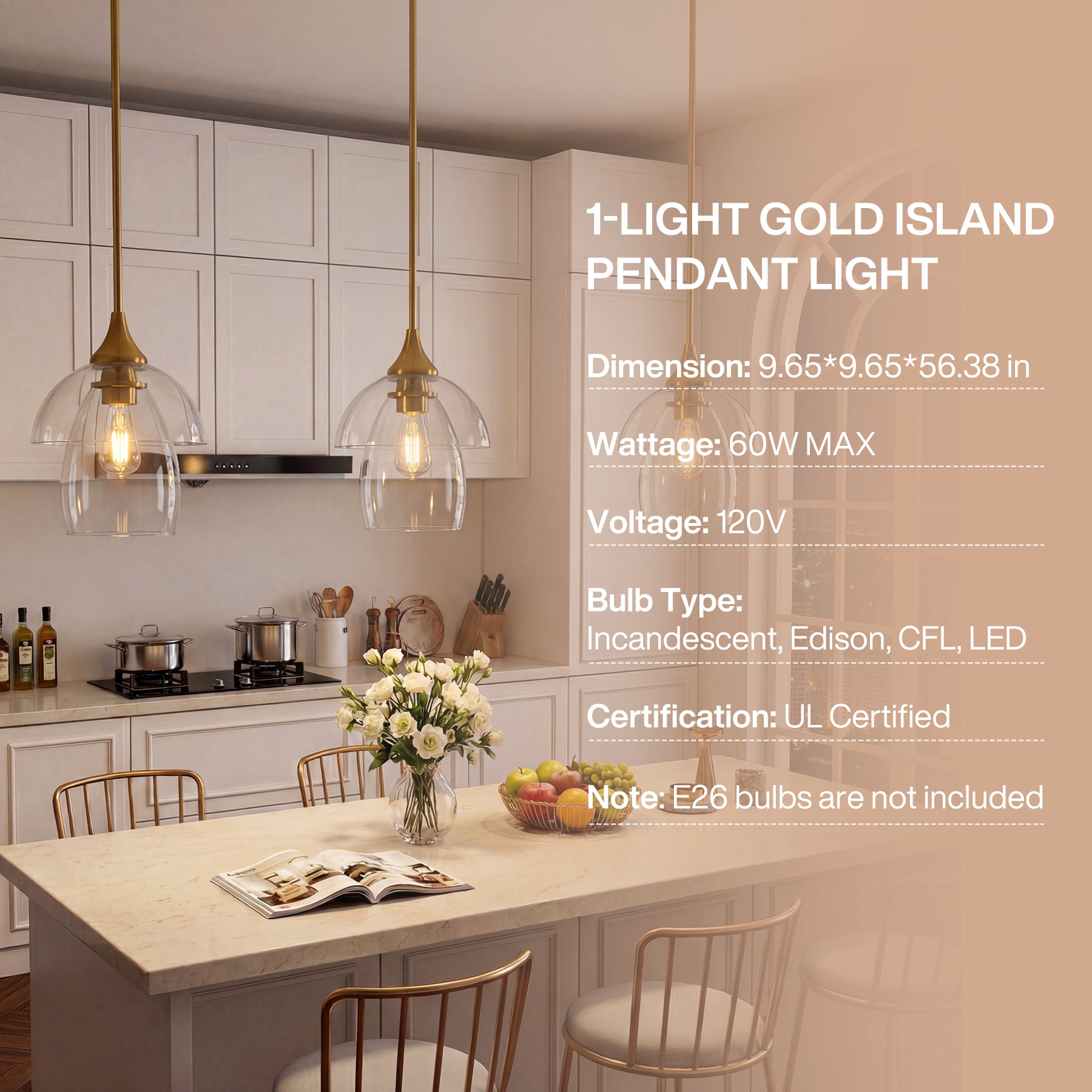 1-Light Pendant Lighting, Modern Island Chandelier Ceiling Light Fixture with Unique Design