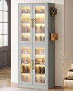 66.9" Tall Shoe Storage Cabinet, 8-Tier Entryway Shoe Organizer Rack with Acrylic Doors and LED Lights