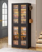 66.9" Tall Shoe Storage Cabinet, 8-Tier Entryway Shoe Organizer Rack with Acrylic Doors and LED Lights