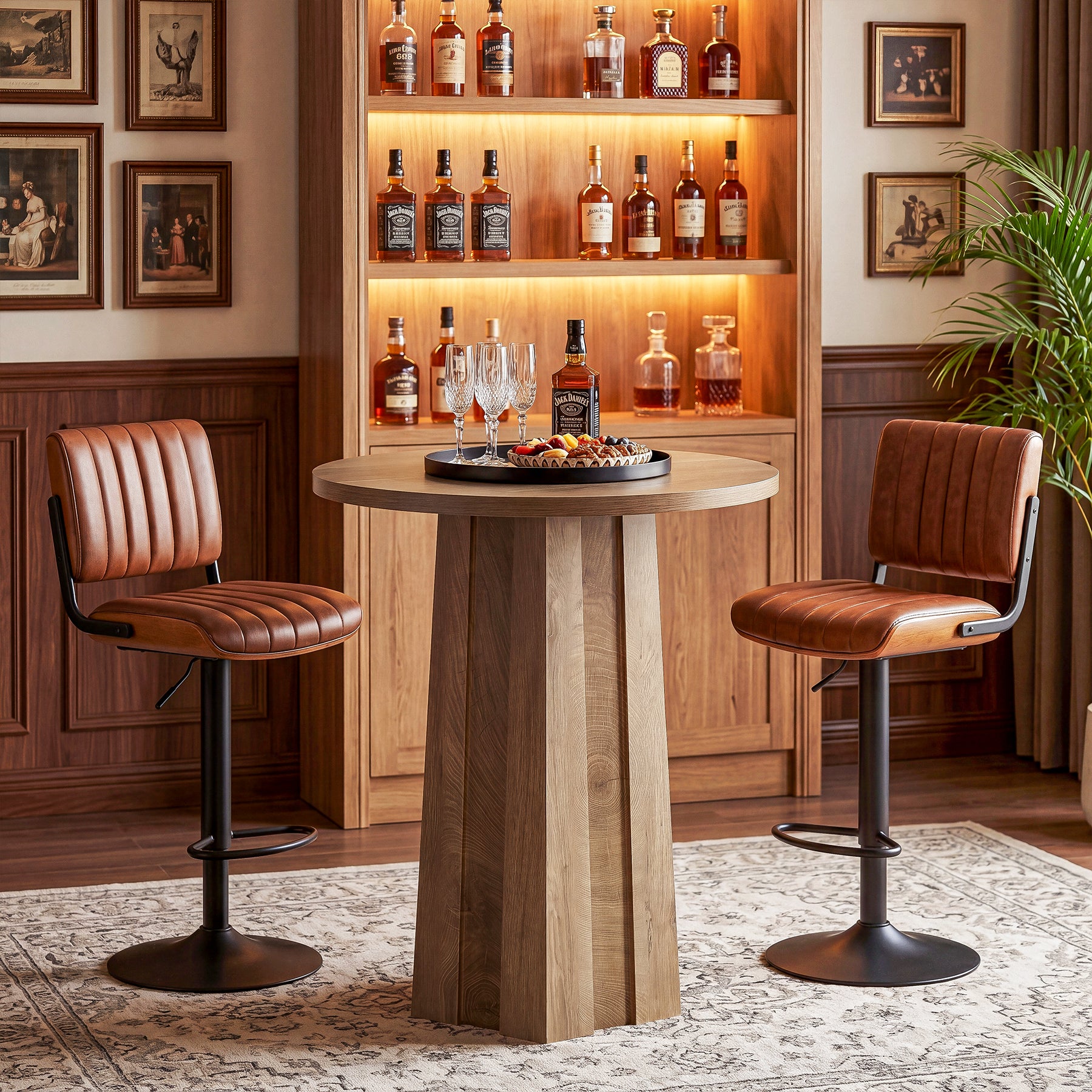 Round Bar Table, 31.5" Bistro Pub Table with Fluted Pedestal Base for Small Spaces