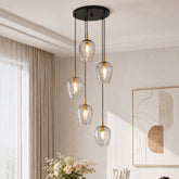 5-Light Hammered Glass Pendant Light, Modern Light Fixtures with Adjustable 60" Cord 3
