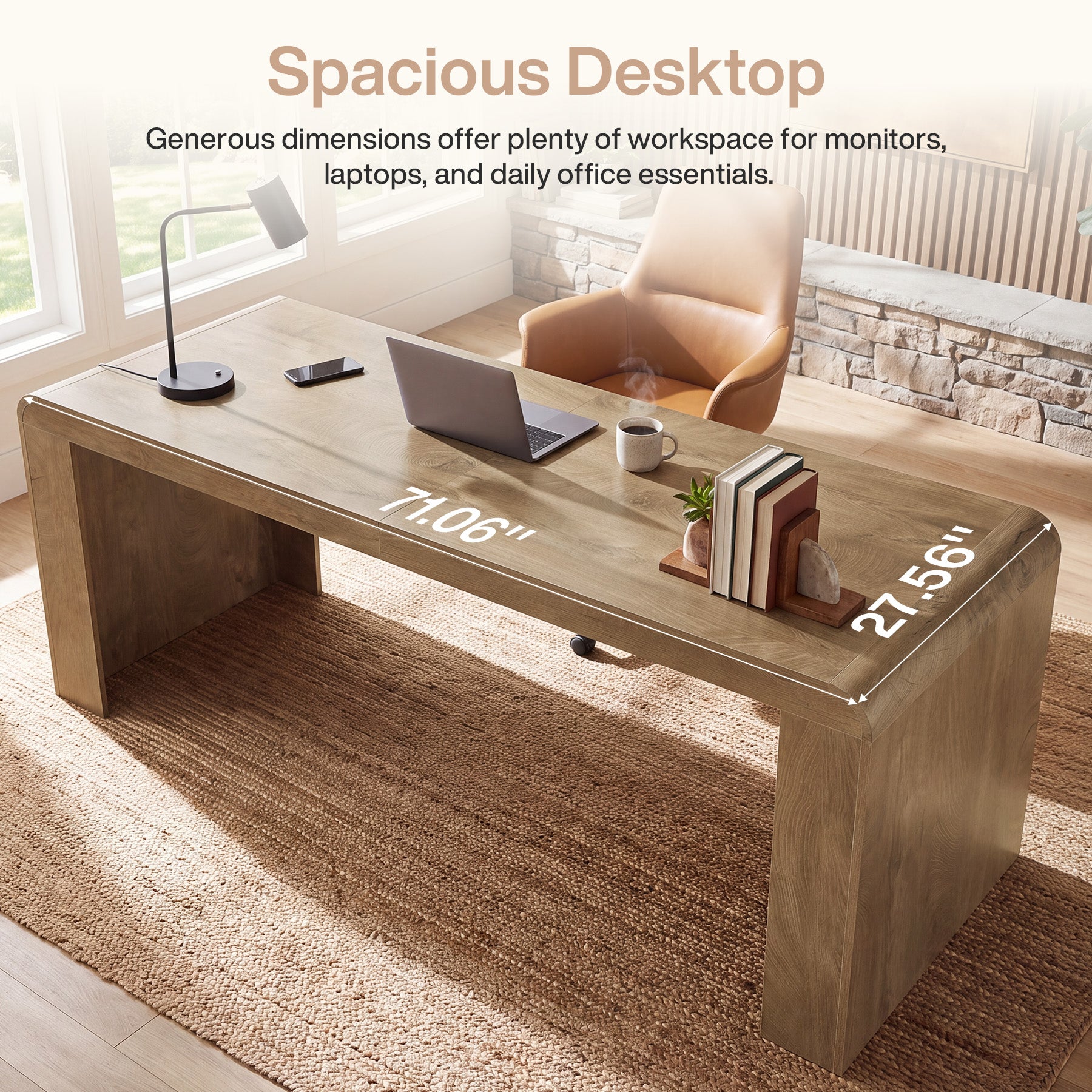 71" Executive Desk, Modern Computer Desk with Spacious Tabletop for Work, Business