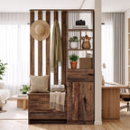 71" Farmhouse Hall Tree with Bench & Shoe Storage, 5 Double Hooks & 2 Drawers