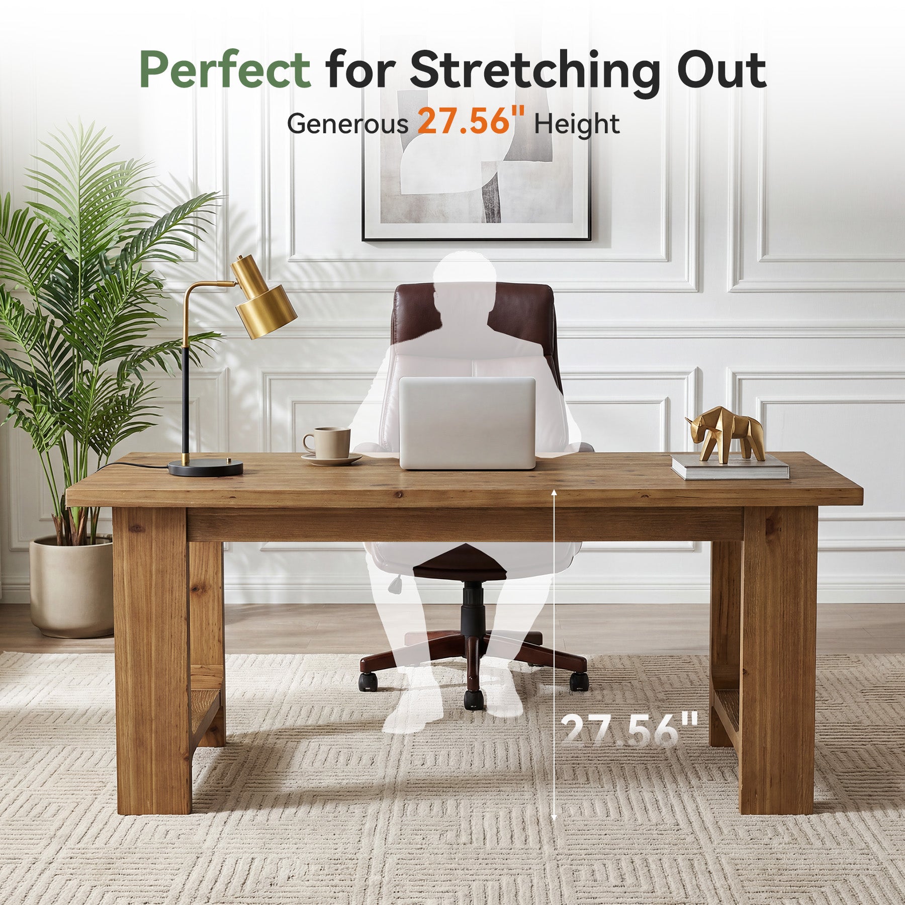 Tribesigns 63-Inch Solid Wood Executive Desk with U-Shaped Legs, Rustic Office Desk for Home Office