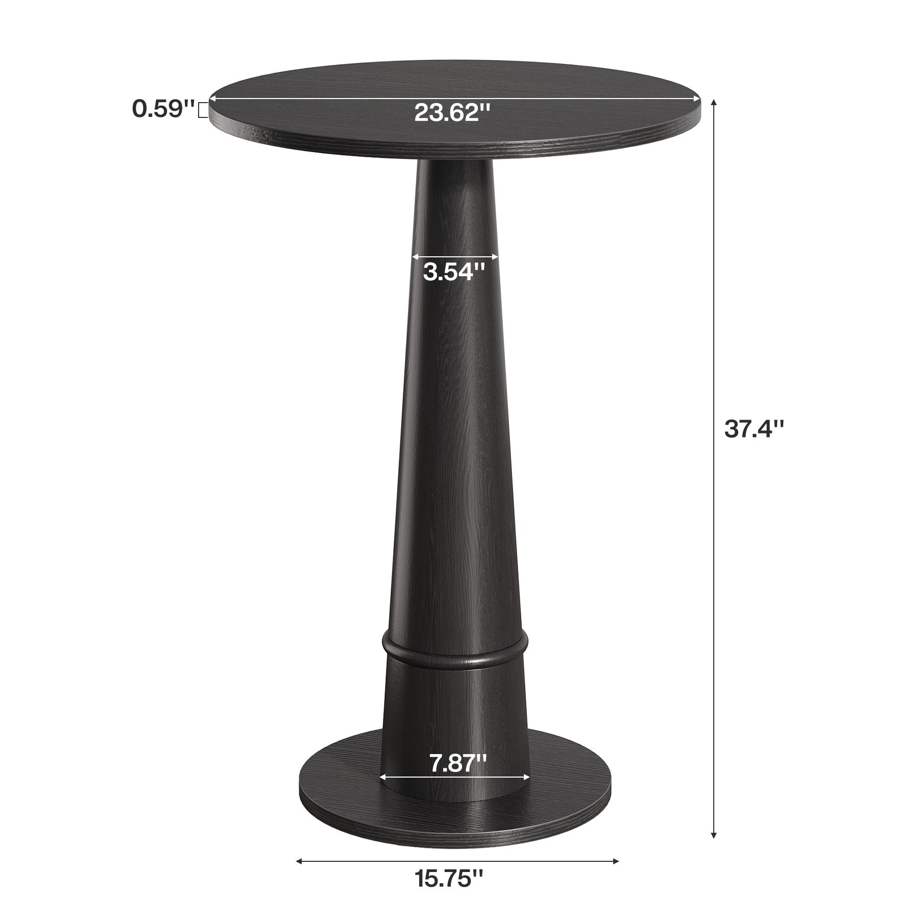 Round Bar Table, 37.4" High Pub Cocktail Table with Solid Wood Pillar