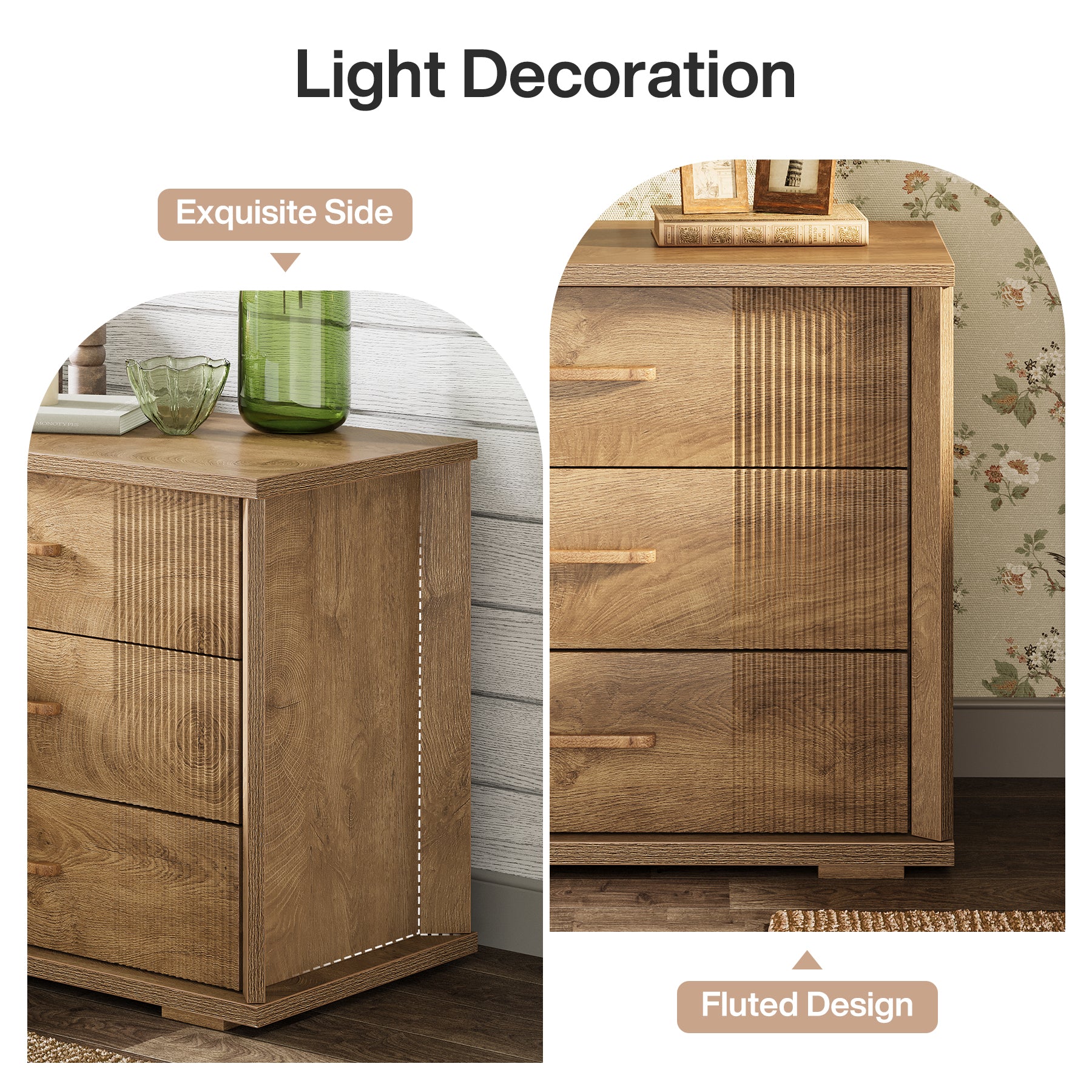 3-Drawer Nightstand, 31.5" Wide Bedside Table with Storage