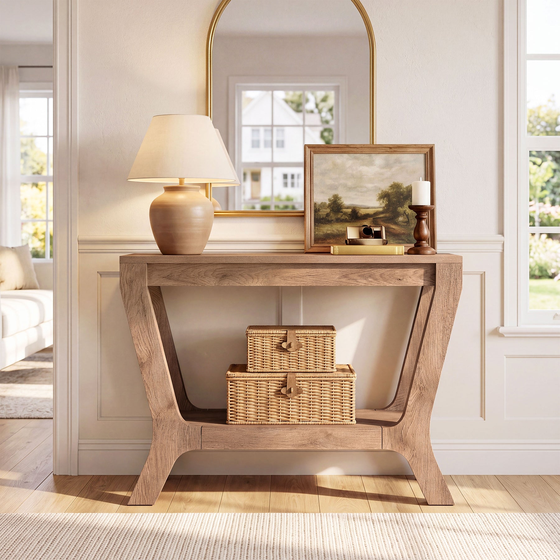 41" Rectangular Console Table, Farmhouse Entryway Table with 2-Tier Storage
