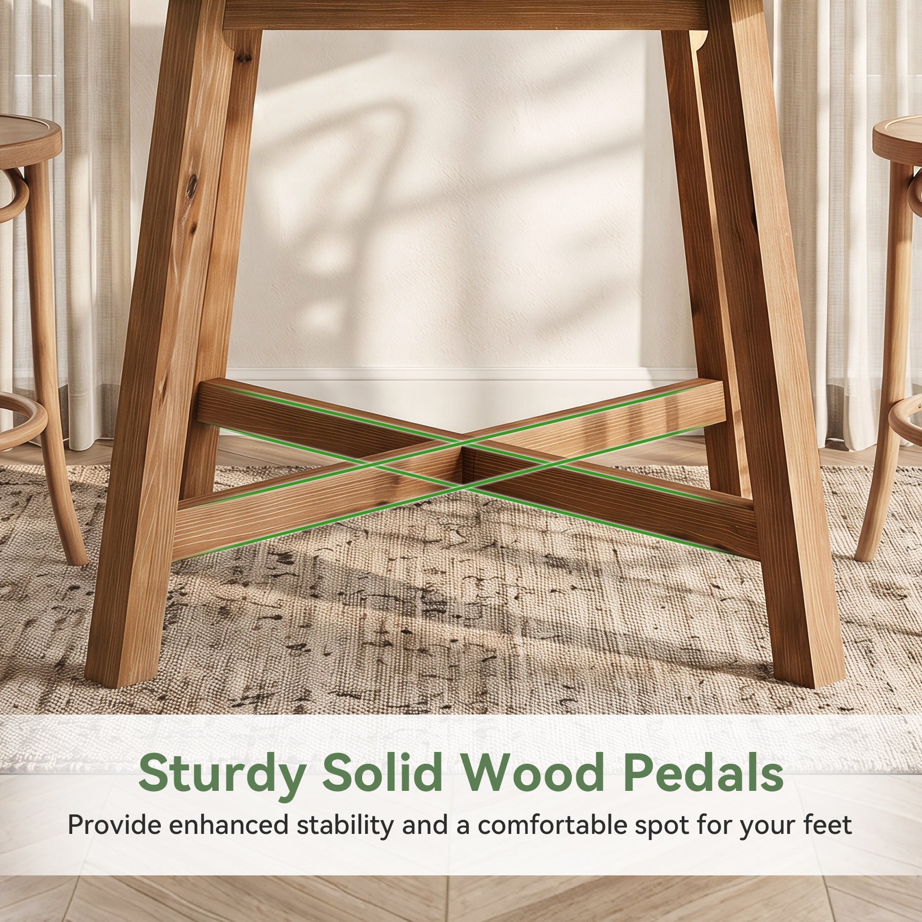 Solid Wood Bar Table, 31.5" Square Counter Height Pub Bistro Table with Footrest