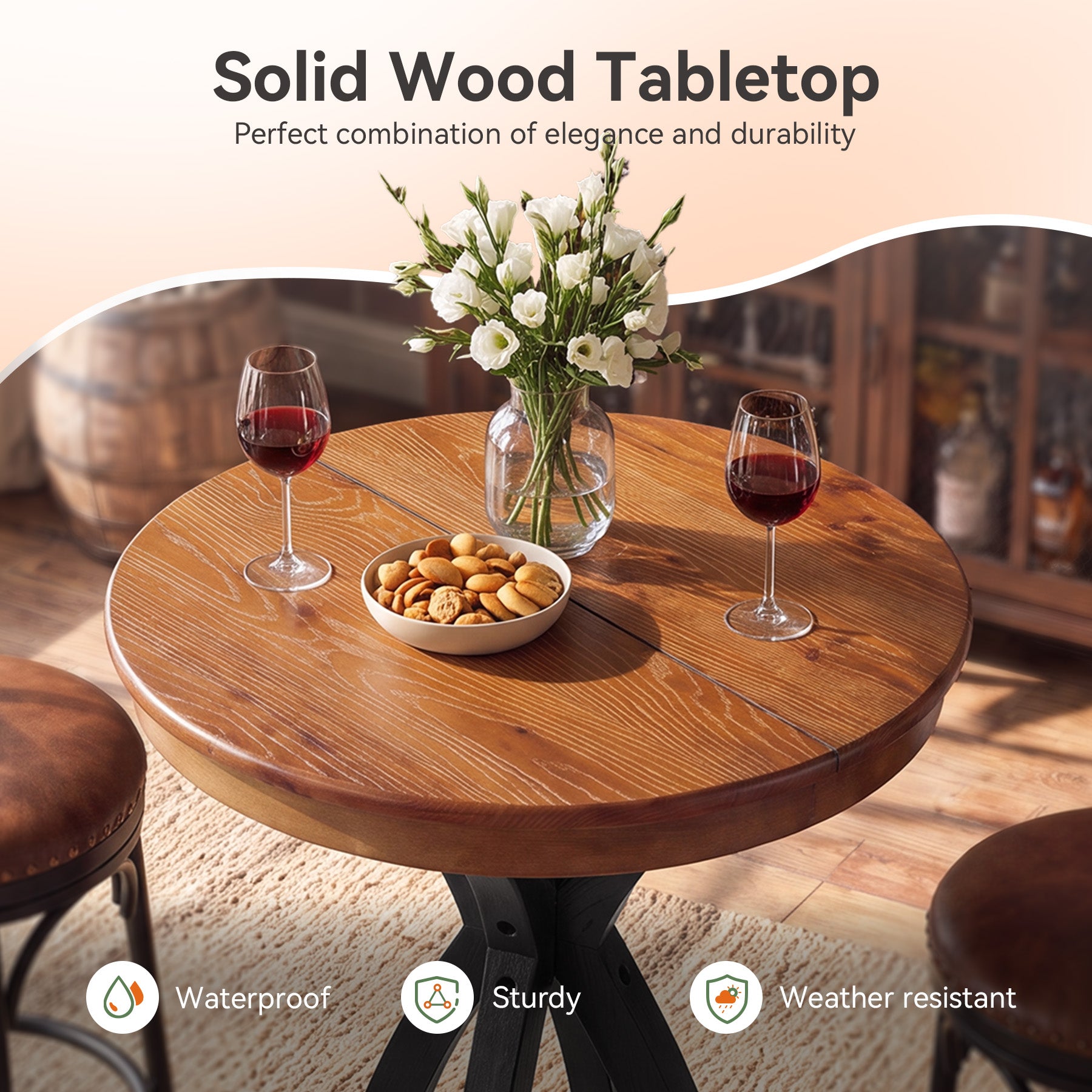 31.5" Solid Wood Bar Table, Vintage Round High Top Pub Table for Home Bar(Only Table)