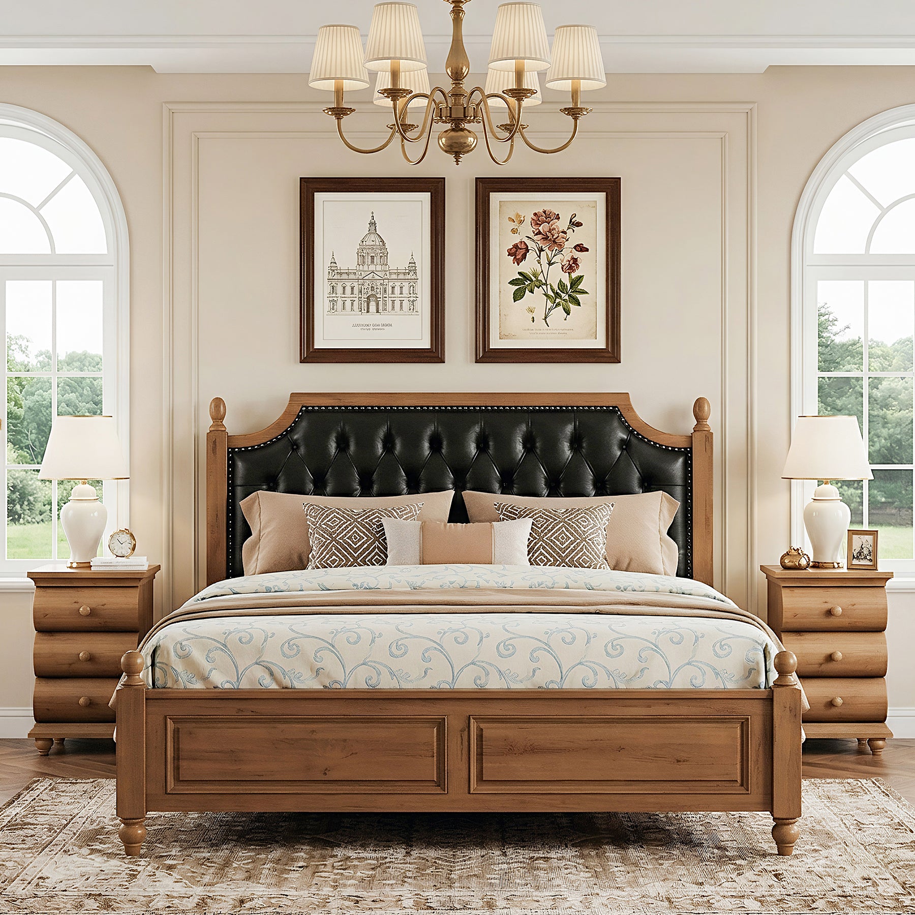 Solid Wood End Table with 3 Drawers, Narrow Side Table with Storage