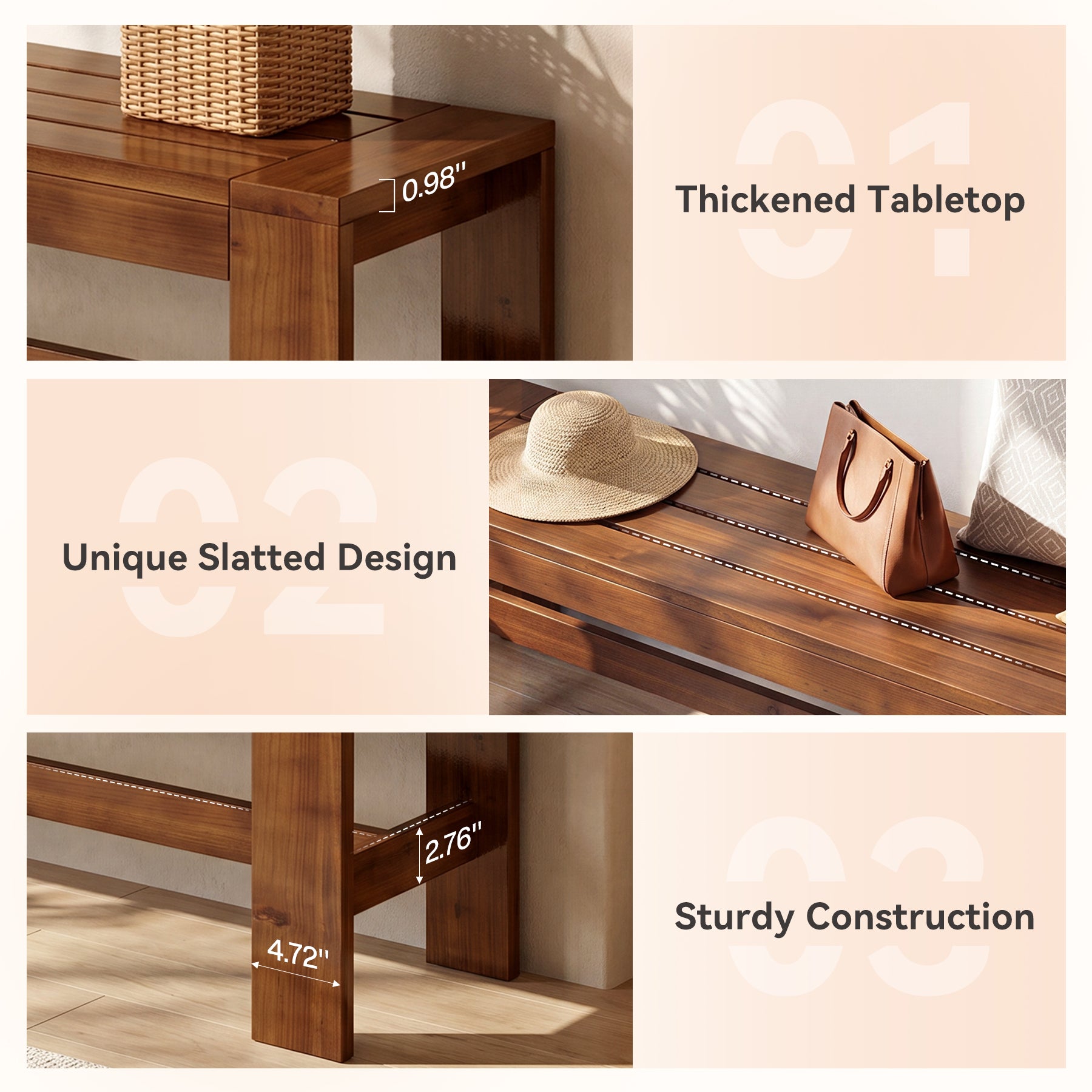 55.12" Solid Wood Entryway Bench, Farmhouse Indoor End of Bed Bench