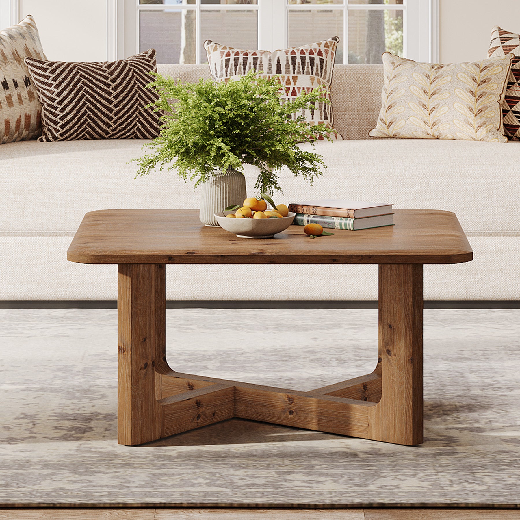 31.5" Solid Wood Coffee Table, Farmhouse Square Center Table Tea Accent Table