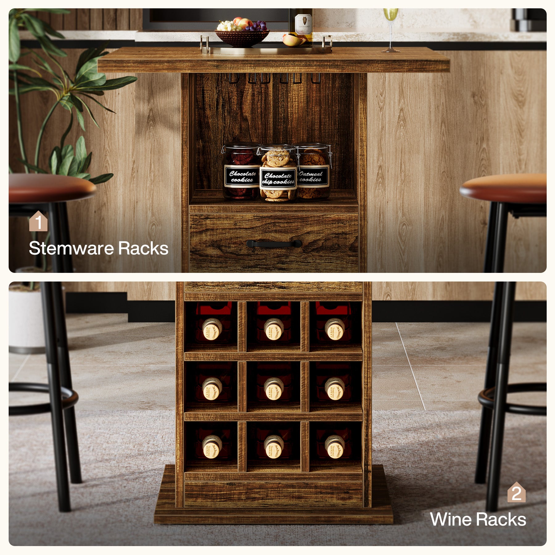Home Bar Unit,  Square Liquor Bar Cabinet with Storage Drawer and Wine Rack
