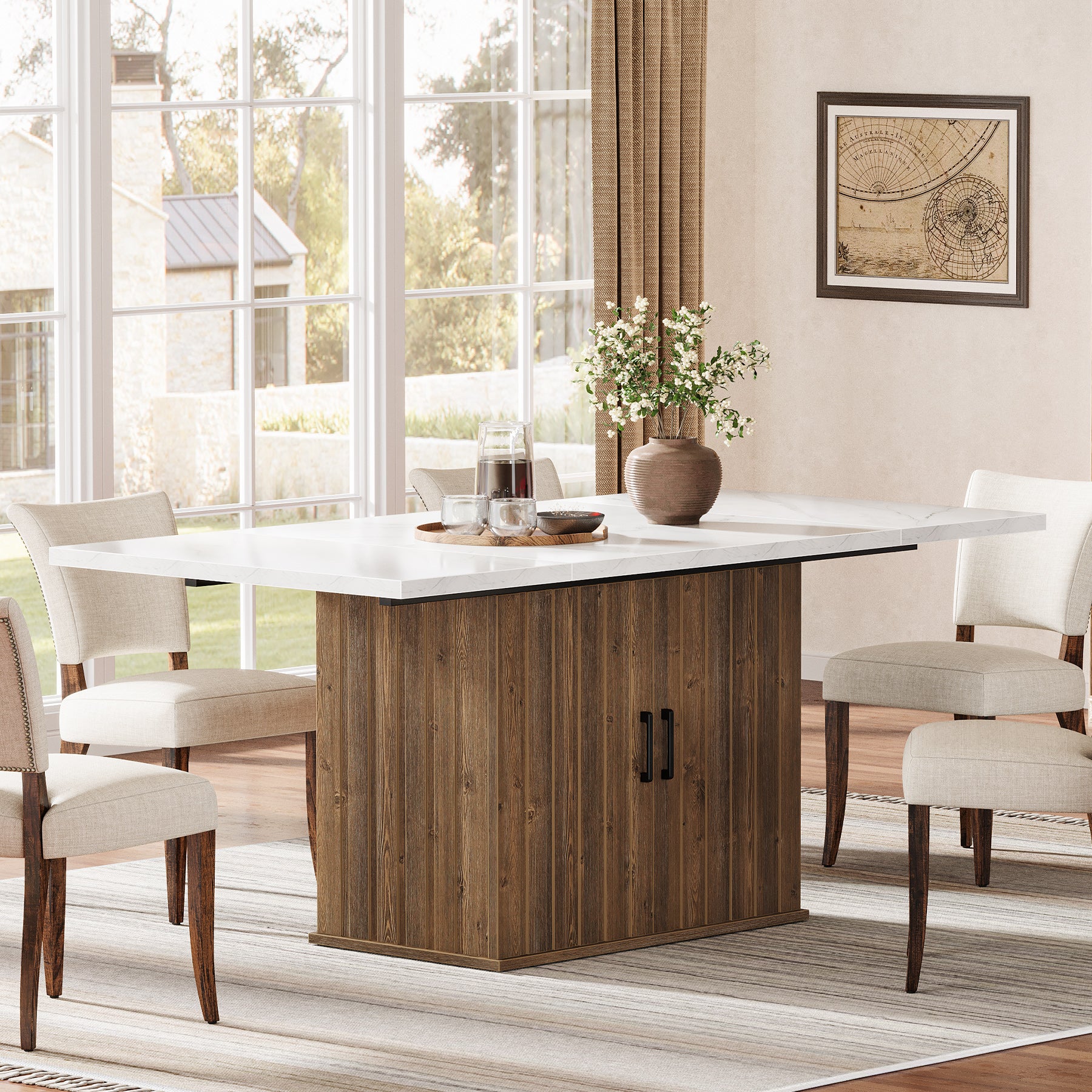 63" Dinning Table for 4-6, Rectangular Kitchen Table with Storage Cabinet