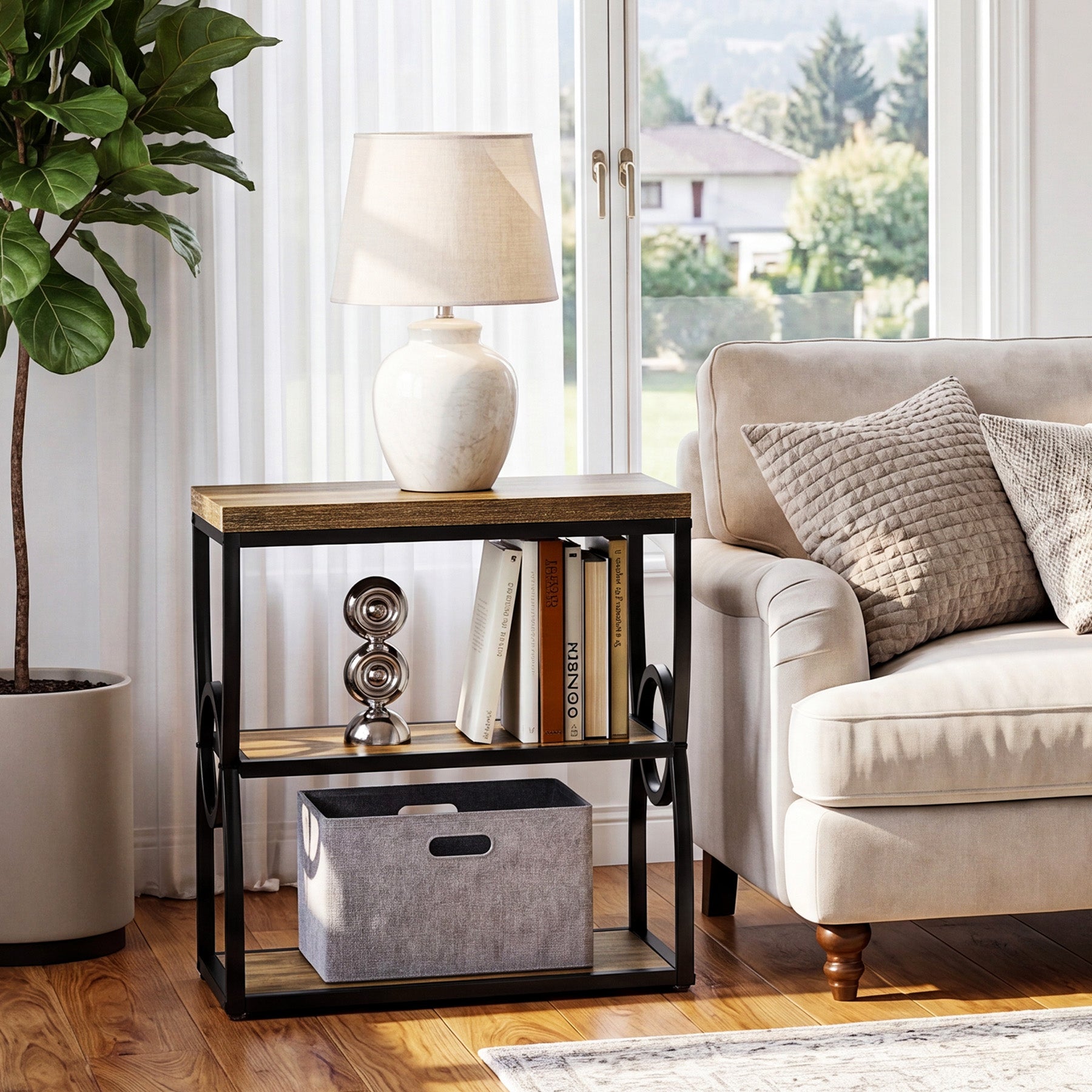 Tribesigns 25.59-Inch Industrial Narrow End Table with 3 Open Shelves, Slim Side Table for Small Spaces