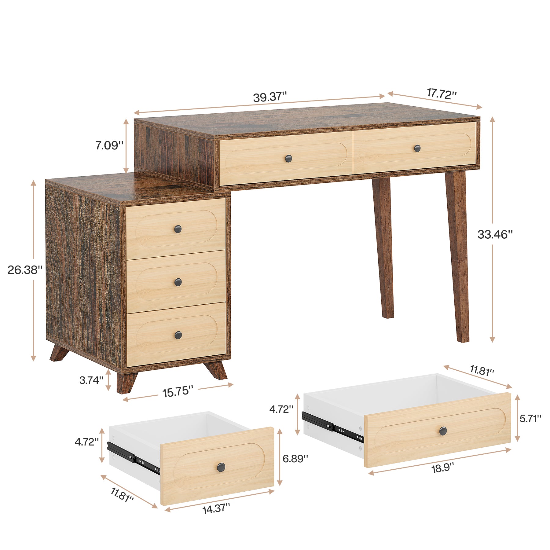 Modern Makeup Vanity Table, Dressing Table Set with 5 Drawers (Without Mirror & Stool)