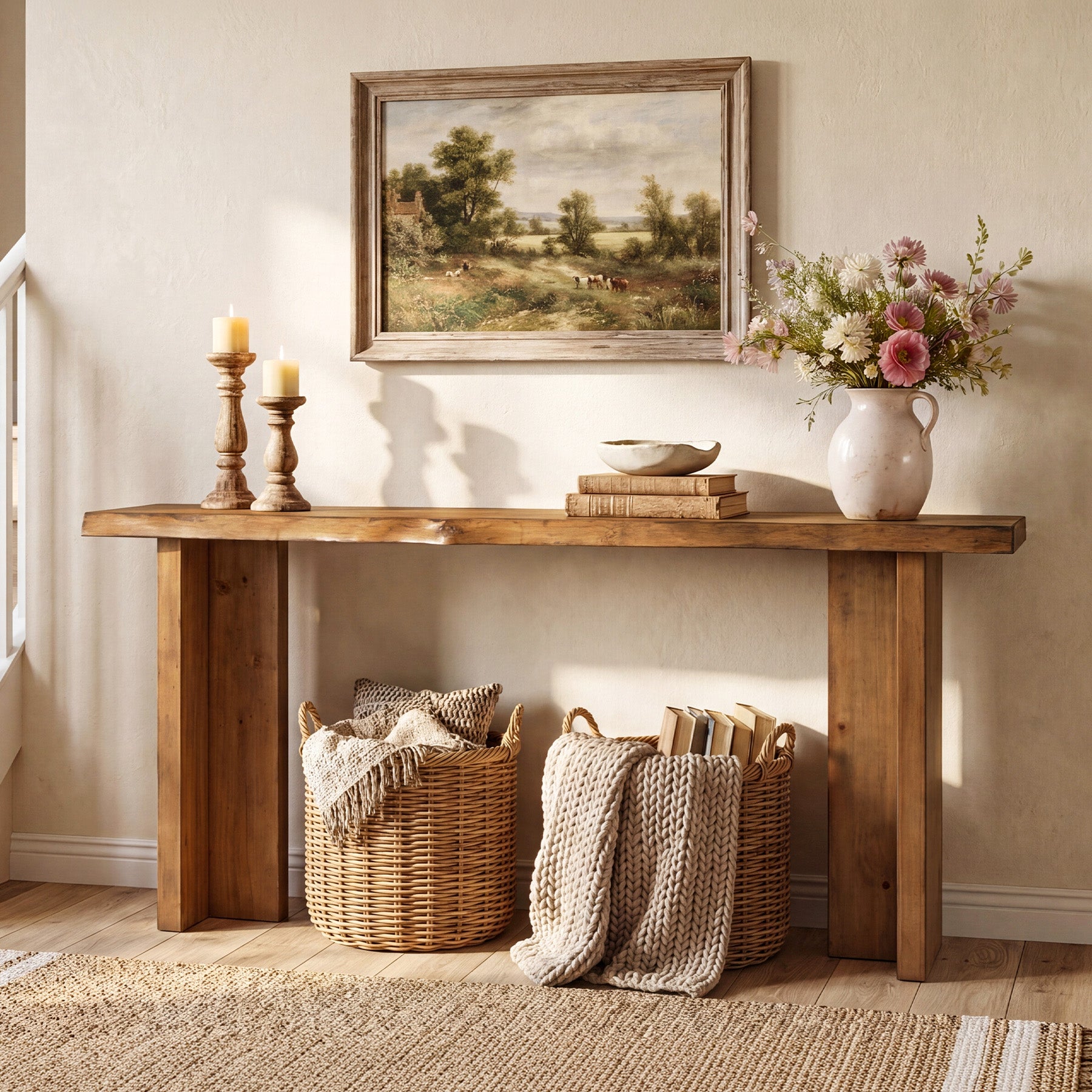 63" Solid Wood Console Table, Narrow Farmhouse Sofa Table for Entryway, Living Room