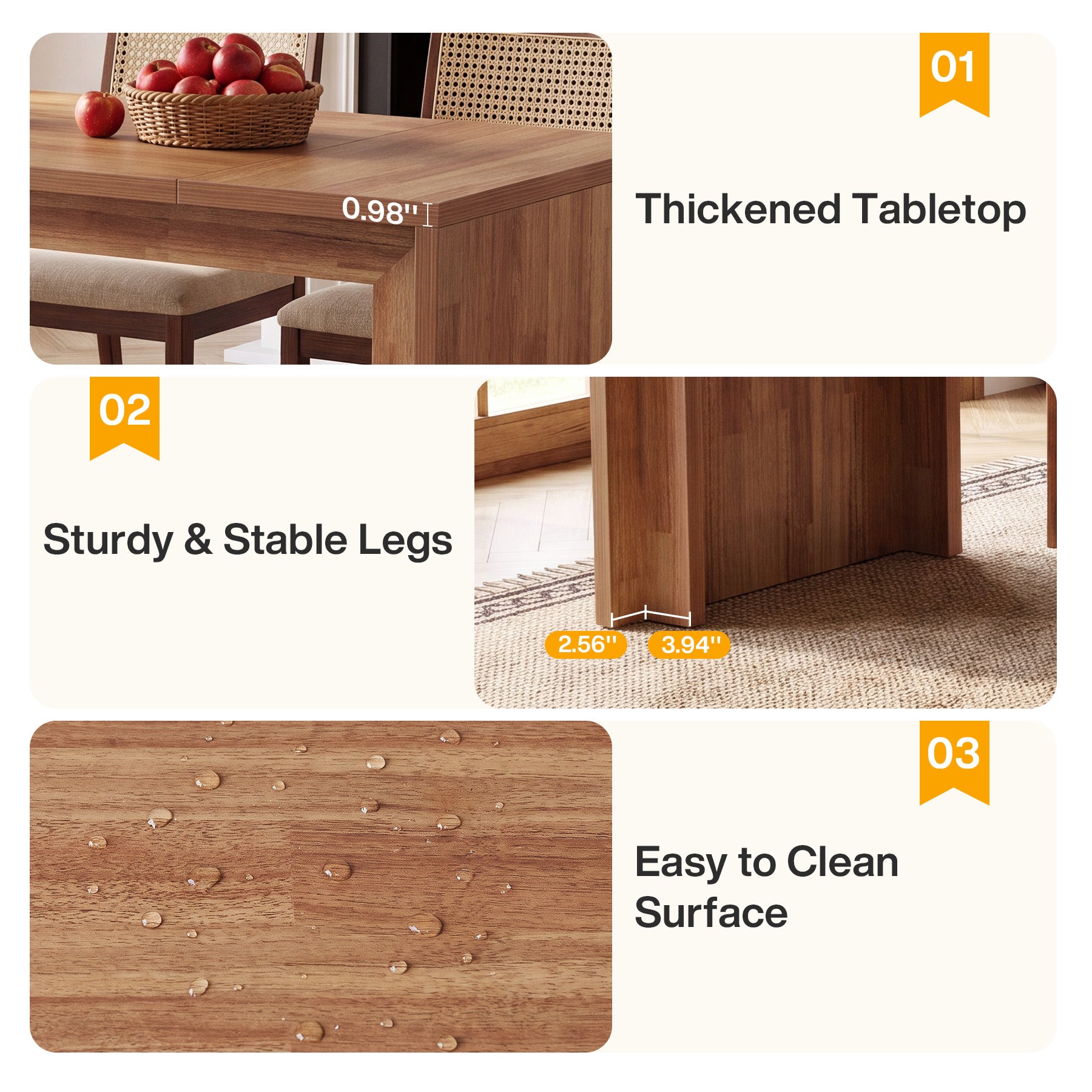 78.4" Dining Table for 6-8 People, Rectangular Kitchen Table for Dining Room