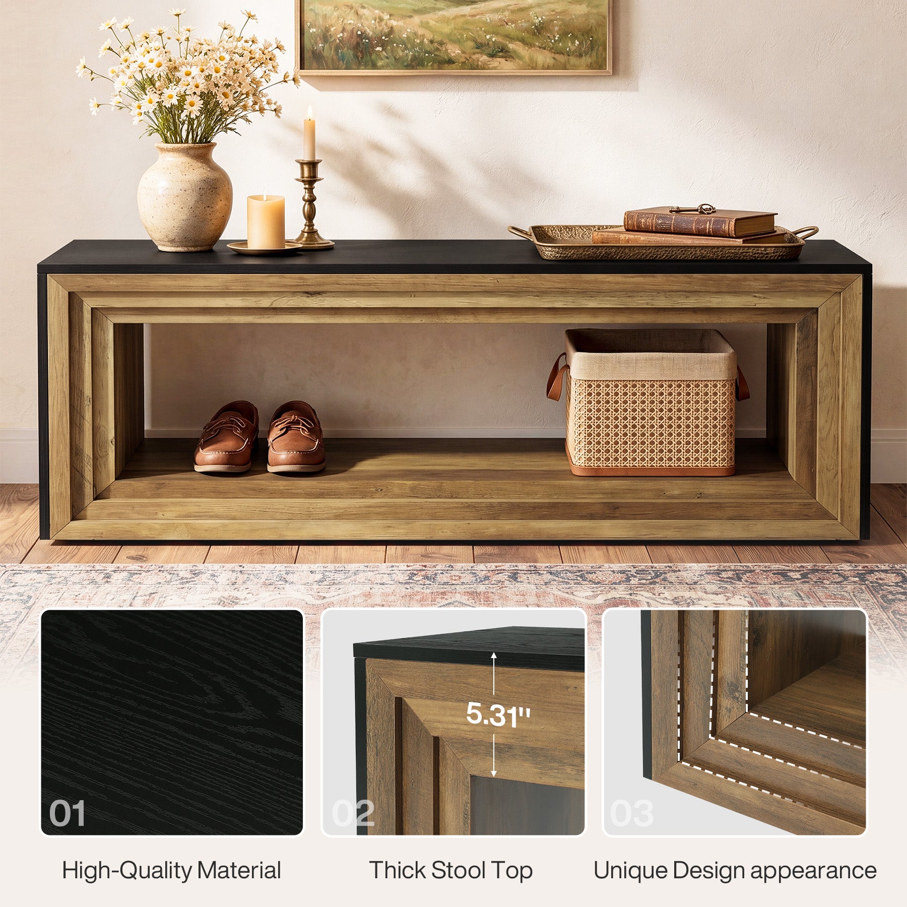 Tribesigns 63" Entryway Bench with Shoe Storage, Farmhouse Bench for Hallway