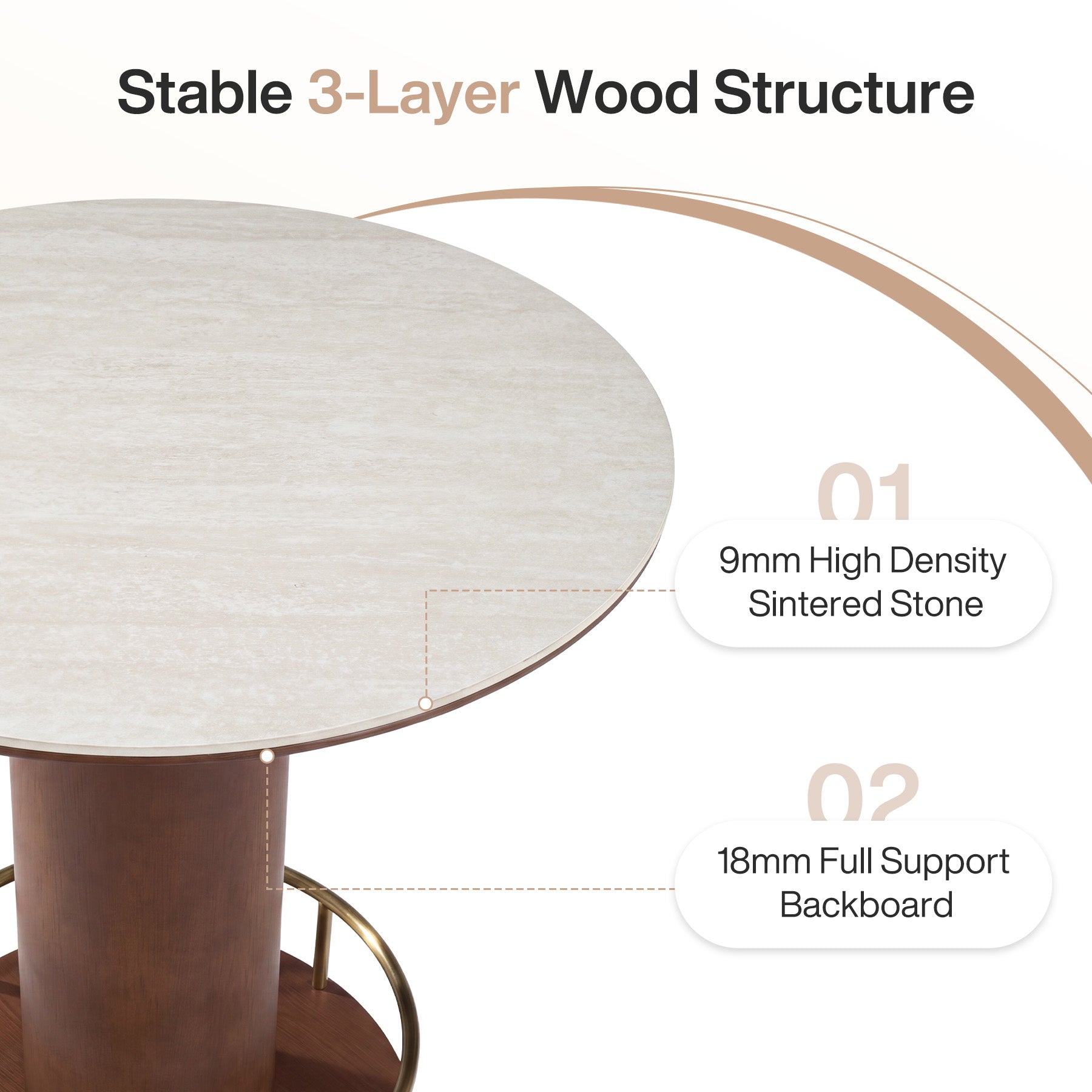 31.5" Round Sintered Stone Dining Table, Small Pedestal Kitchen Table for 2-4, Solid Rubber Wood Base