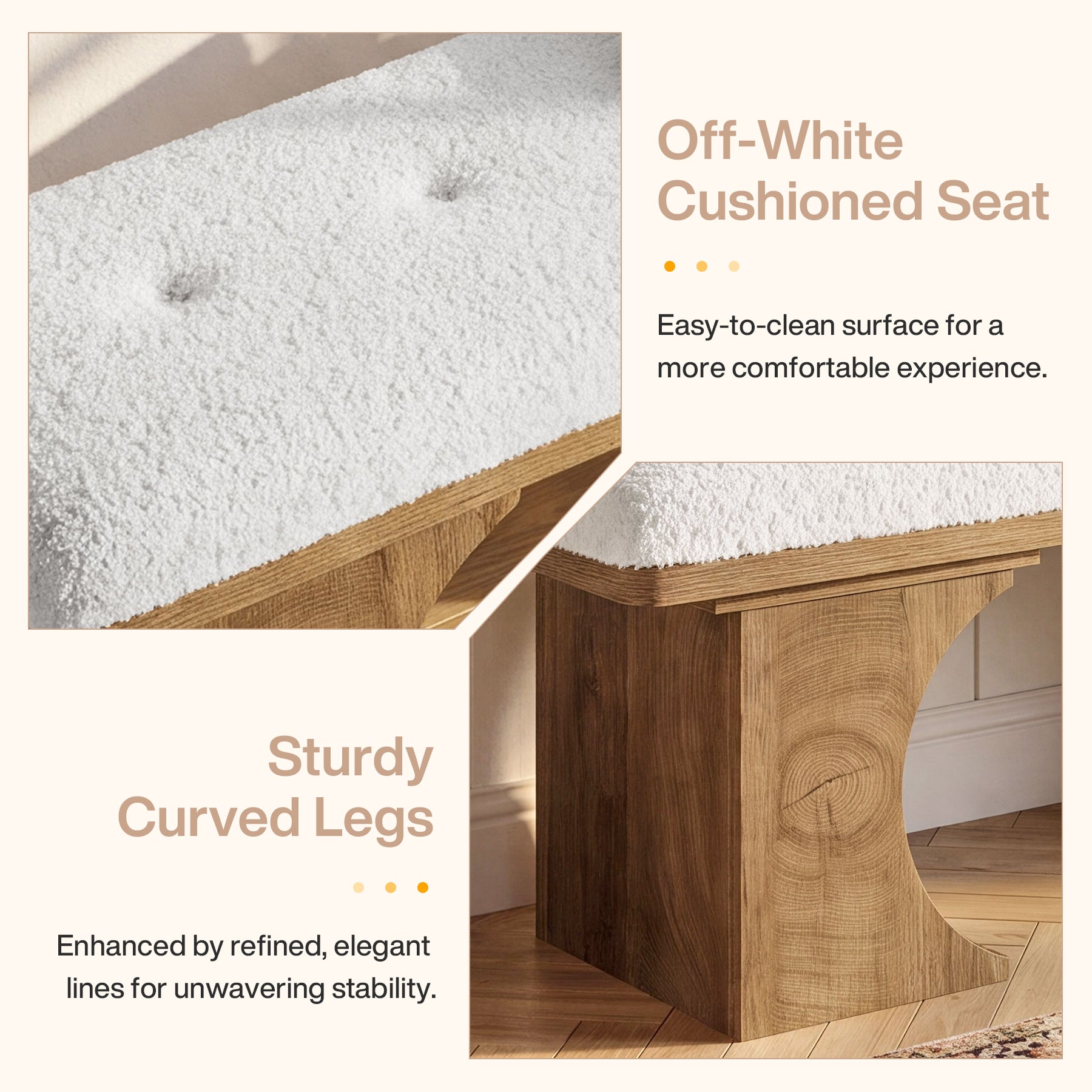 Tribesigns 47.24-Inch Upholstered Entryway Bench with Soft Cushion and Curved Wooden Legs, Modern Rustic Shoe Bench for Hallway and Living Room