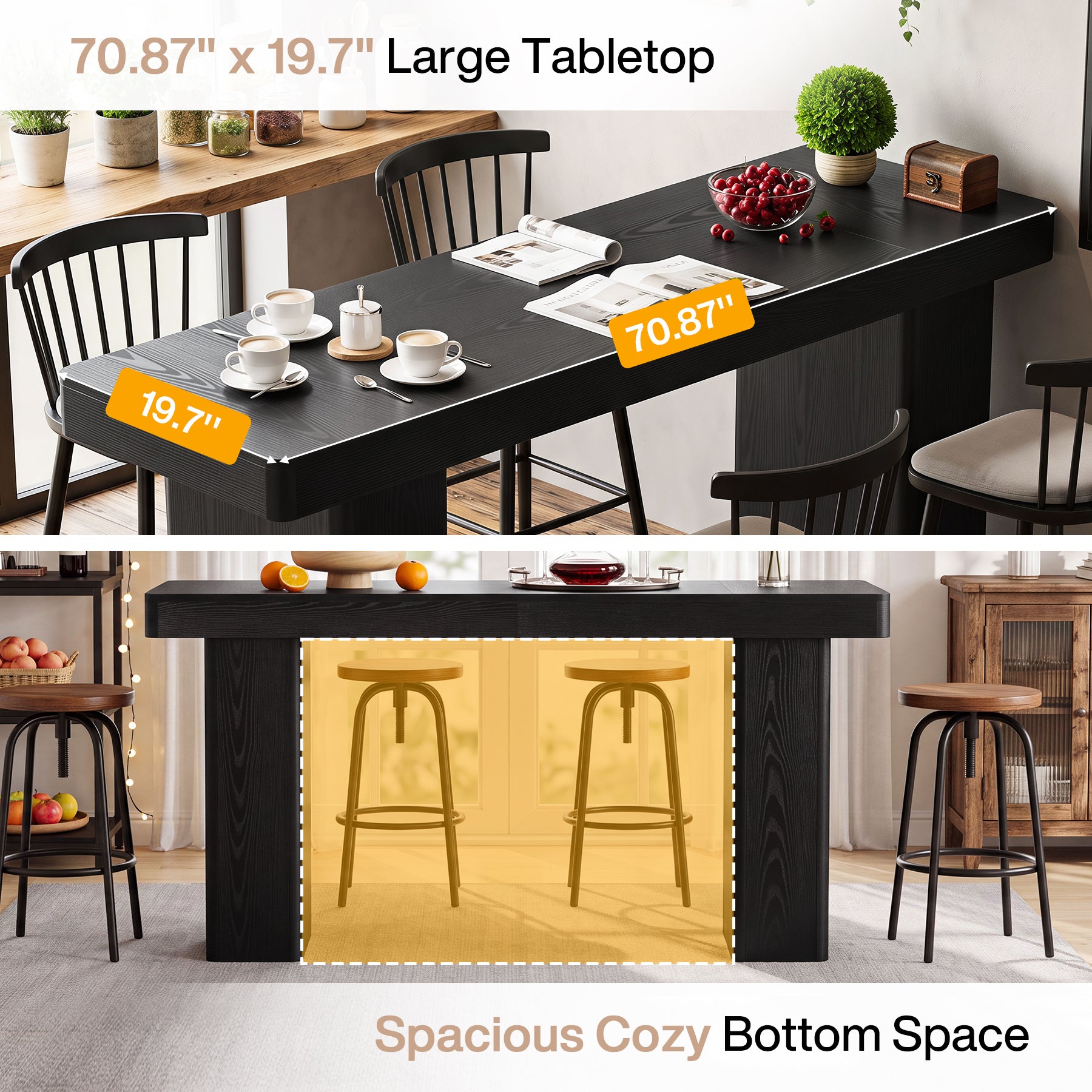 70.9" Bar Table, Modern Counter Height Home Pub Table for Dining Room