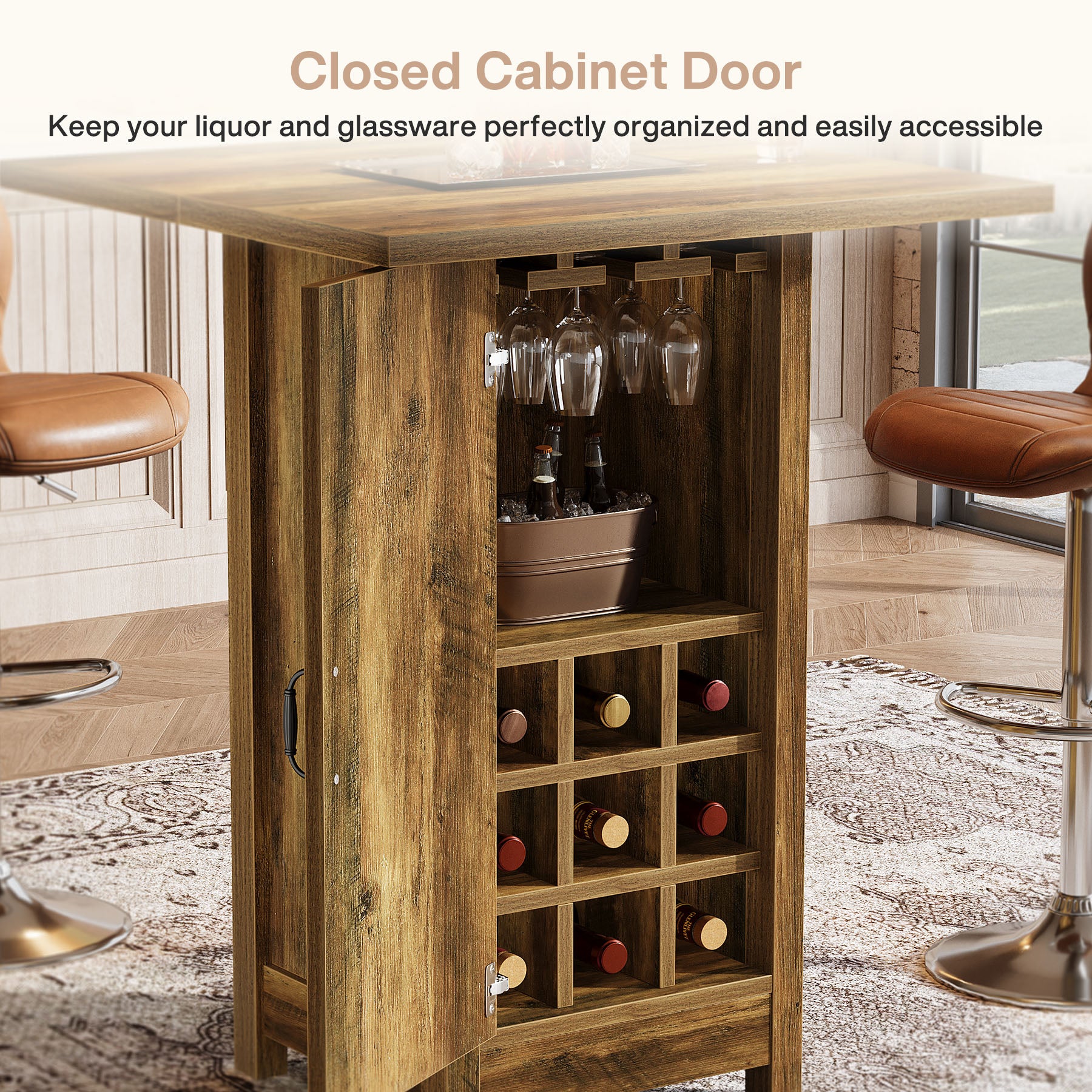 Square Bar Table, 31.5" Cocktail  Pub Table with Closed Cabinet Door