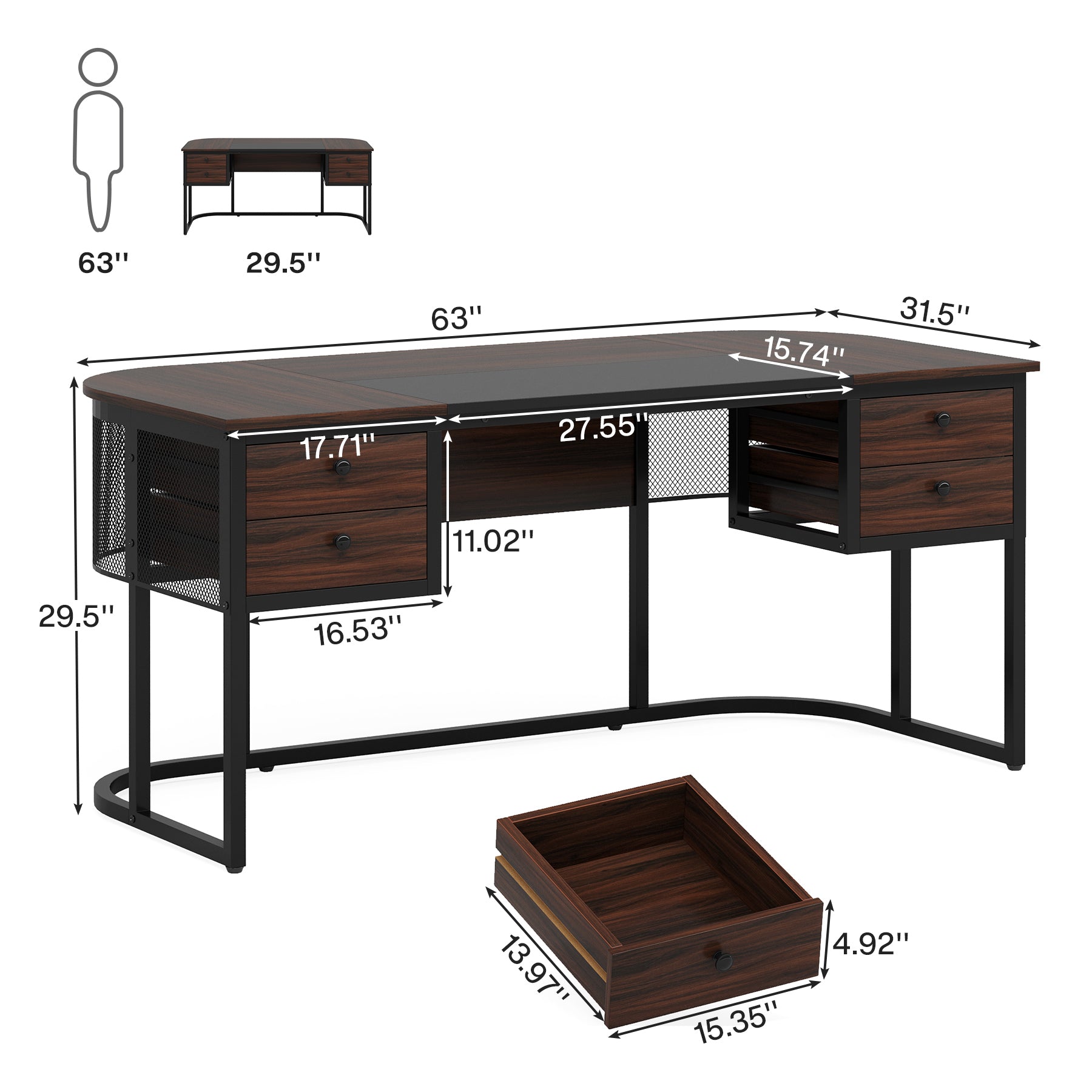 Tribesigns 63-Inch Computer Desk Executive Desk with 4 Drawers
