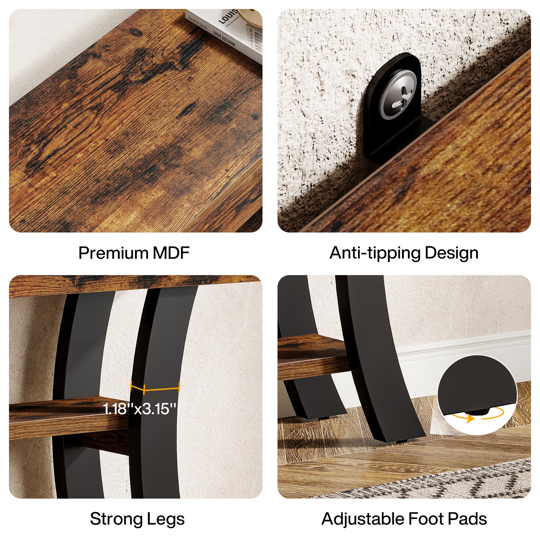 41" Console Table, Sofa Entryway Table with Storage Shelves