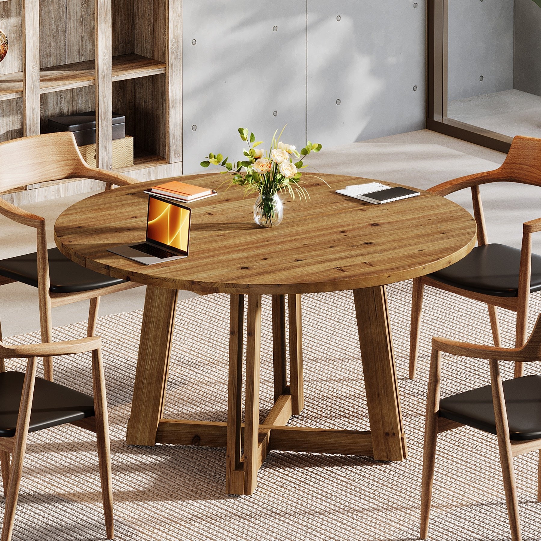 47" Wood Conference Table, Round Meeting Table with Thickened Tabletop