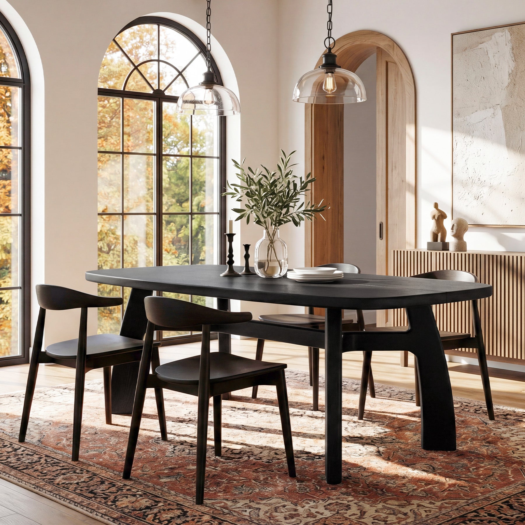 63-Inch Dining Table for 6-8, Solid Wood Kitchen Table with H-Frame for Dining Room