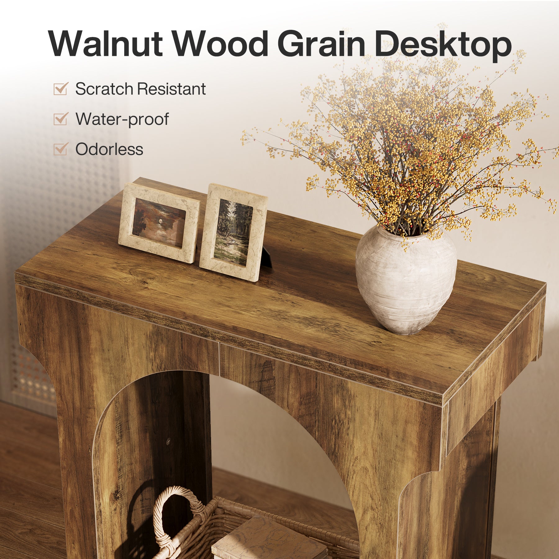 Wood End Table, 2-Tier Side Table with Storage Space
