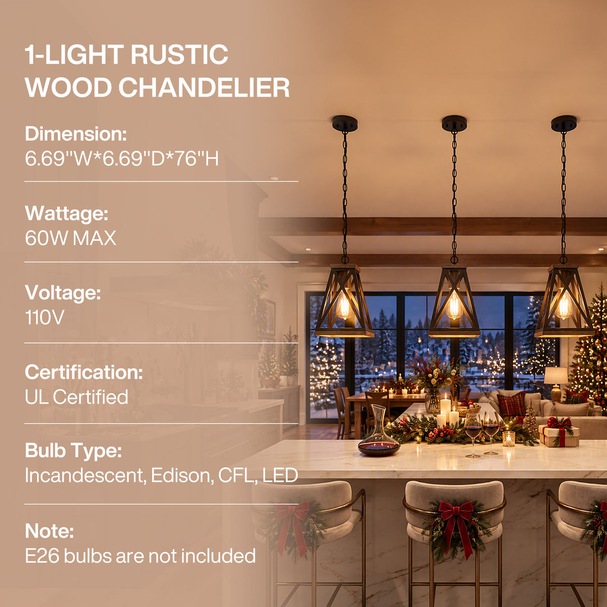 Tribesigns Farmhouse Pendant Light, Adjustable Hanging for Kitchen Island