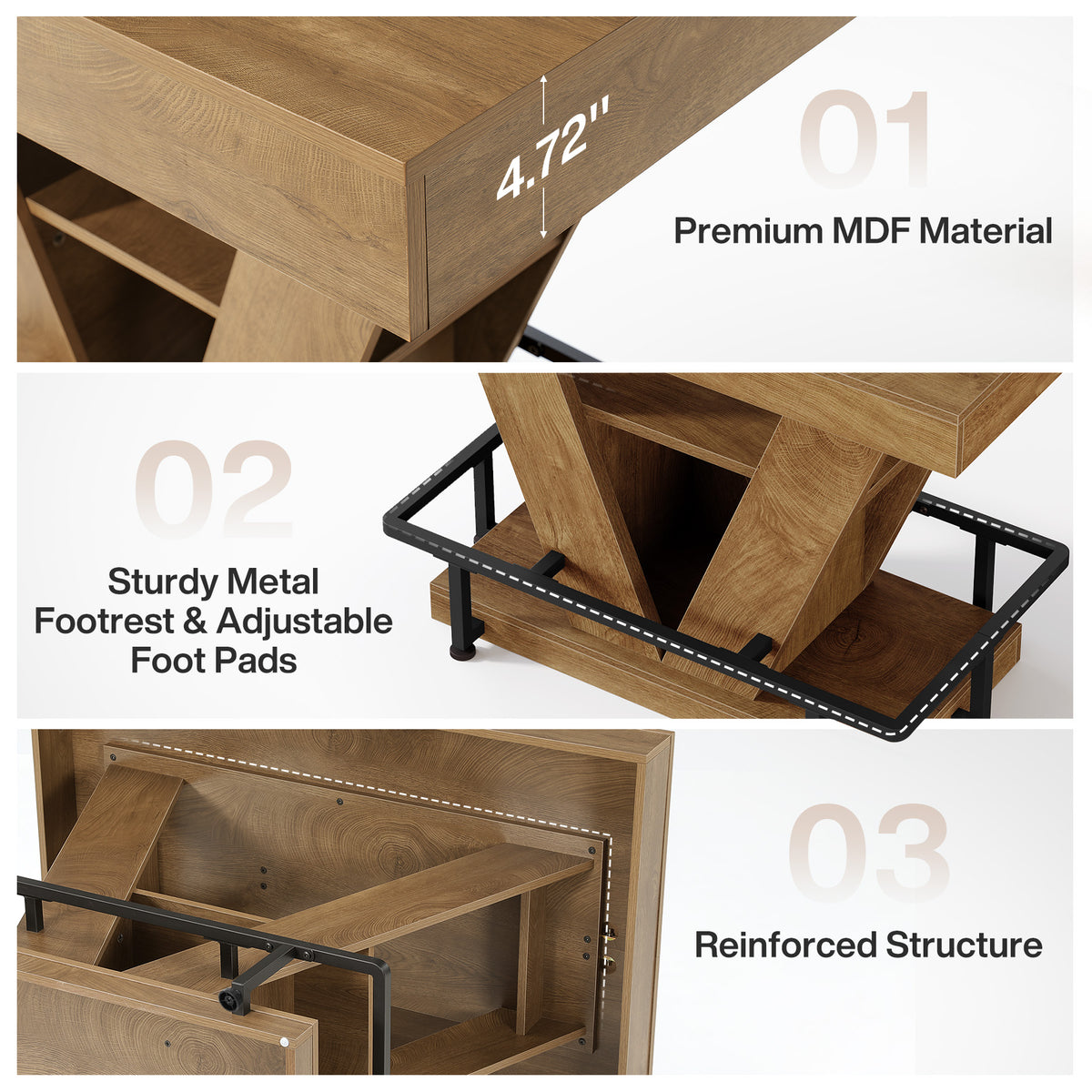 47" Counter Height Bar Table with Footrest, V-Shaped Support & 2-Tier Storage