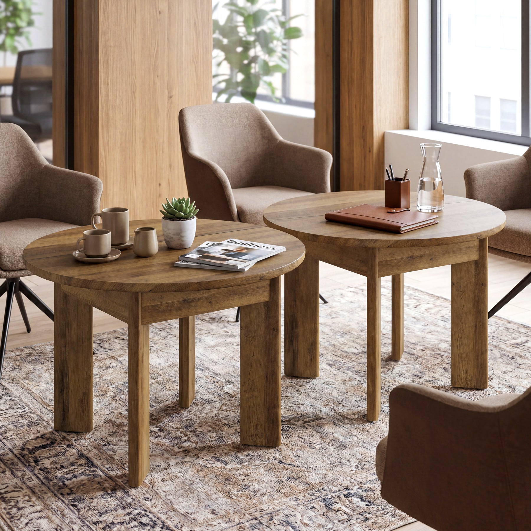 39" Round Conference Table for 4, Modern Small Meeting Table with Thick Legs for Office