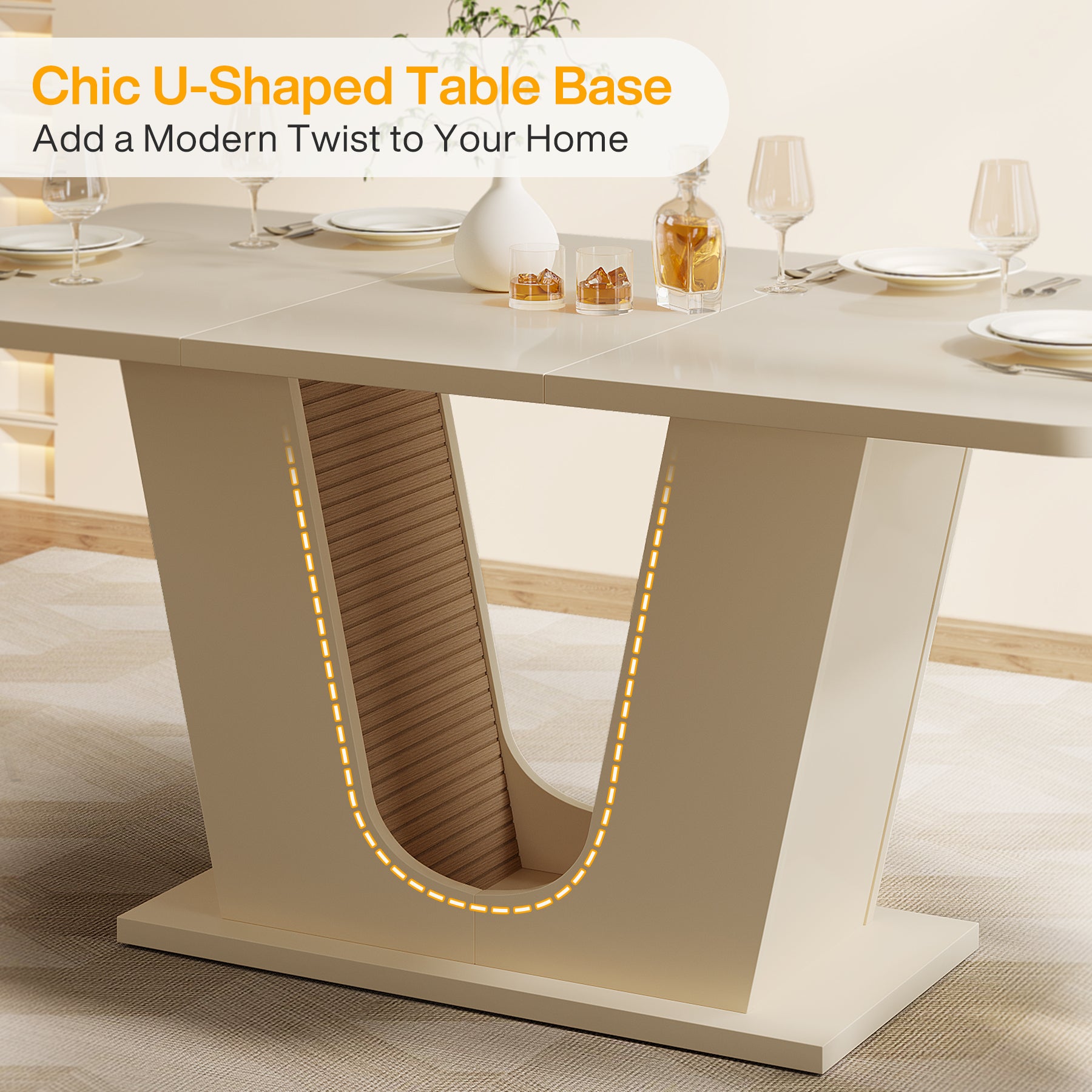 55" Dining Table, Modern Kitchen Table With U-shaped Base