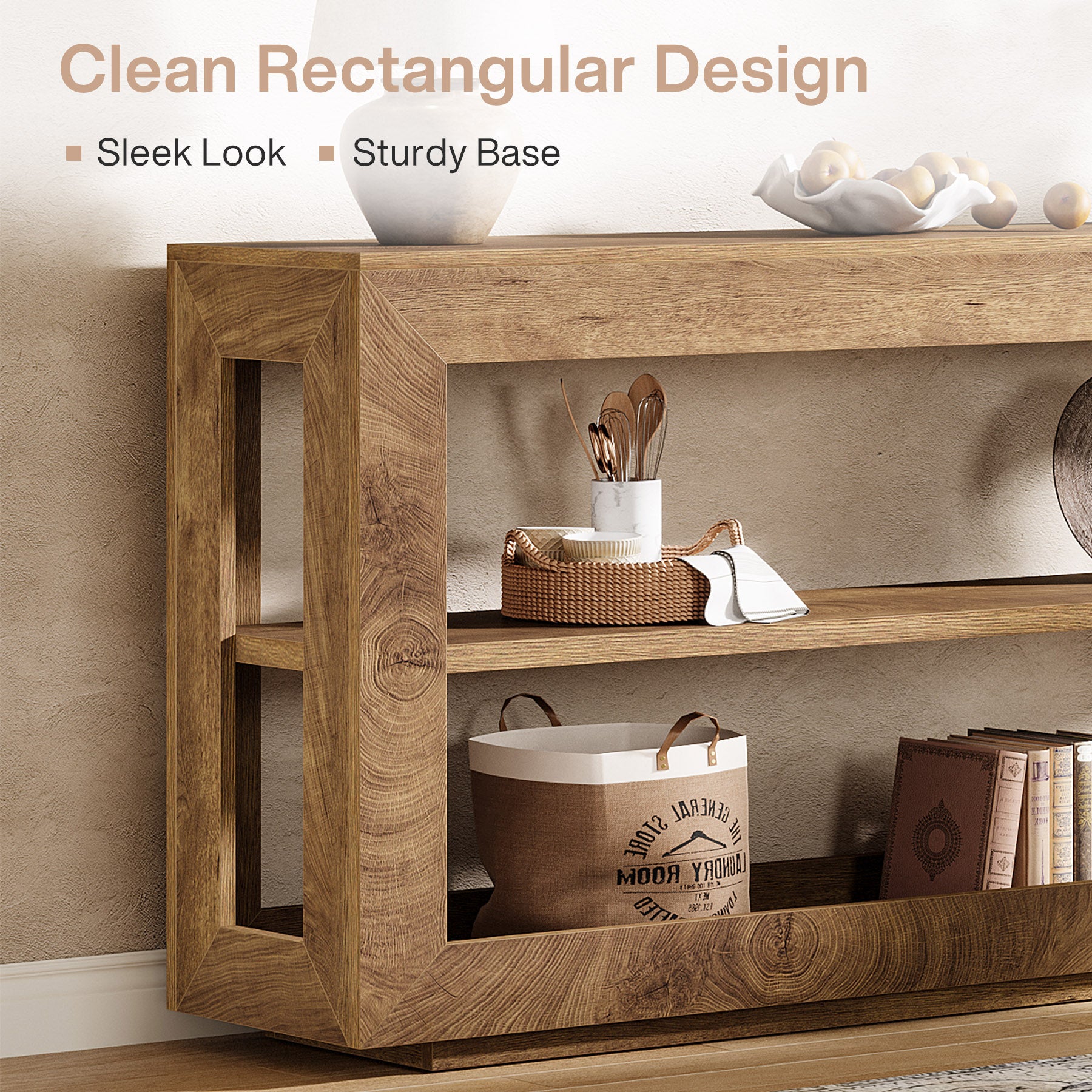 63" Console Table, Farmhouse Entryway Table with 3-Tier Storage Shelf