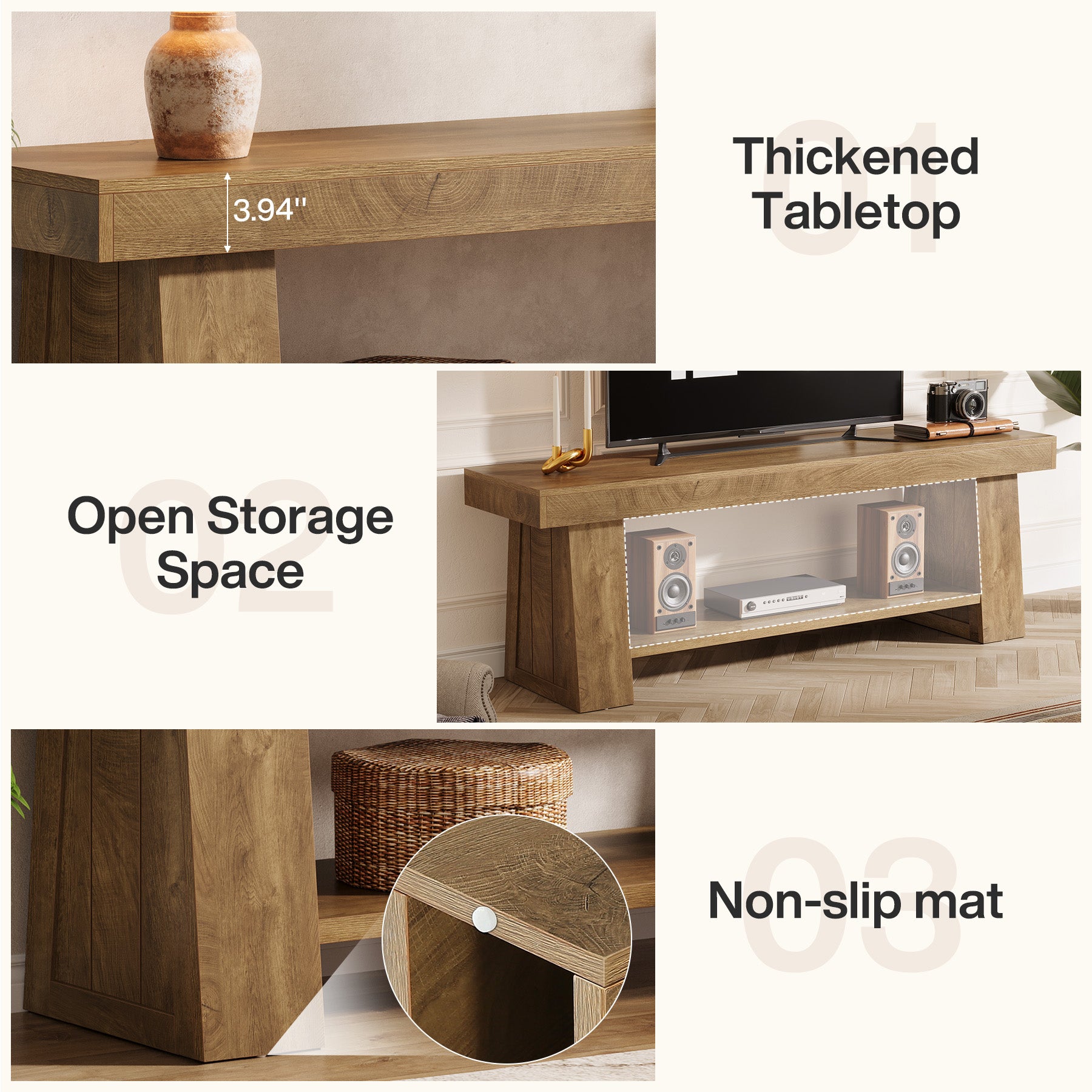 63" TV Stand for TVs up to 75", Entertainment Center with Open Storage Shelves