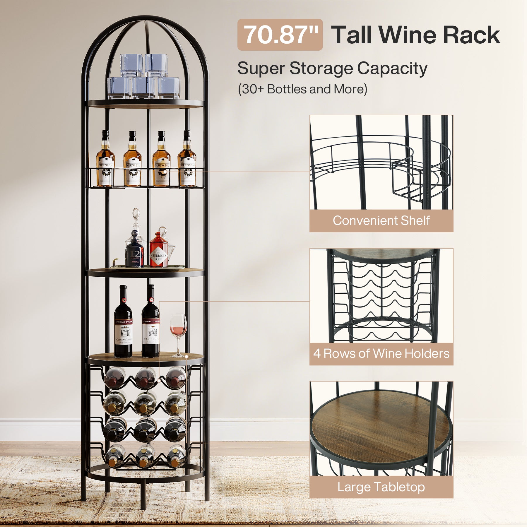 5-Tier Wine Rack, Industrial Bar Wine Cabinet with Bottle Holder