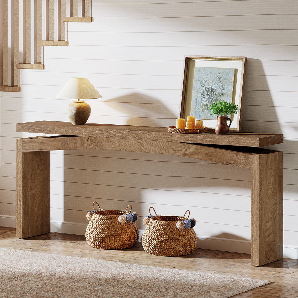 63" Narrow Console Table with Thick Tabletop, Entryway Sofa Table