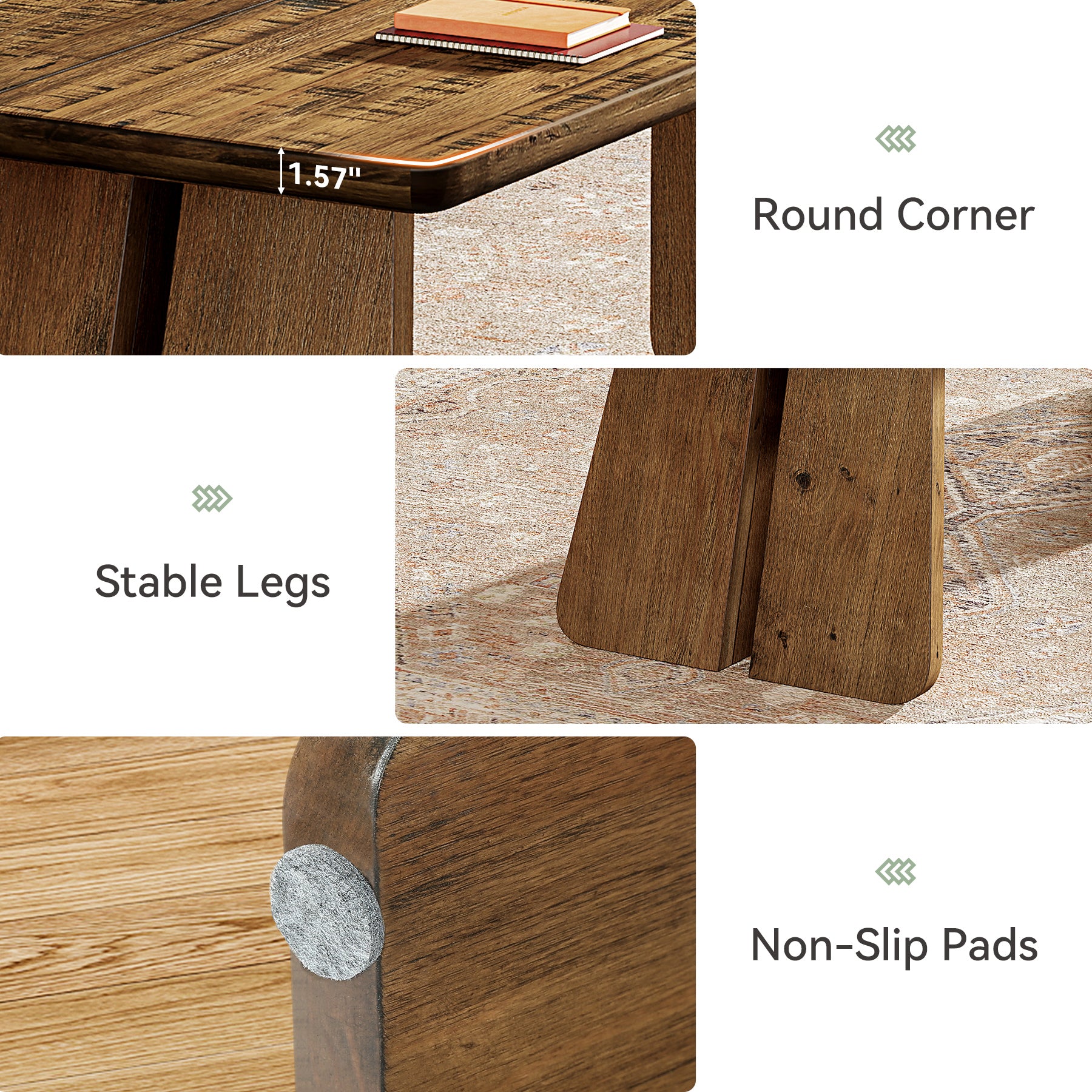 63" Solid Wood Dining Table for 4-6, Farmhouse Kitchen Table with Sturdy Legs