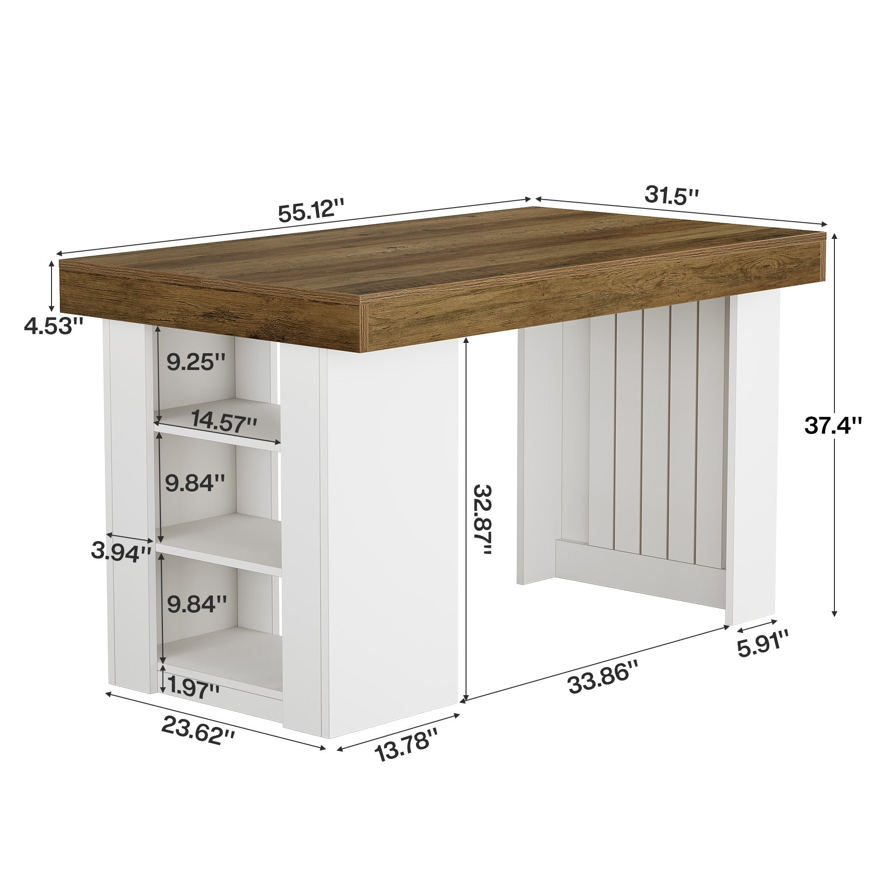 55" Kitchen Island with Storage, Farmhouse Stationary Island Table for Kitchen