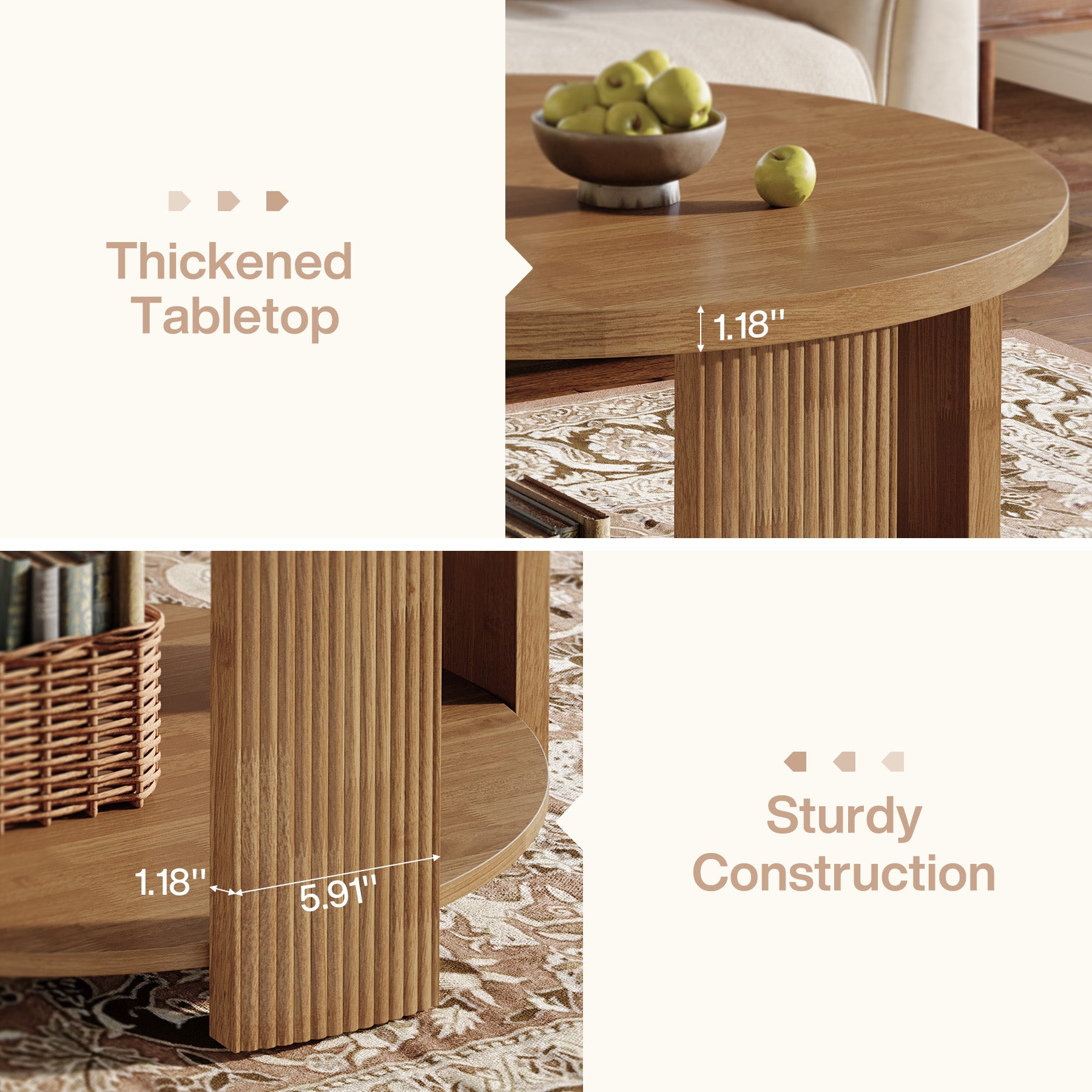 2-Tier Round Coffee Table, 31.5" Circle Accent Center Table with Thick Tabletop