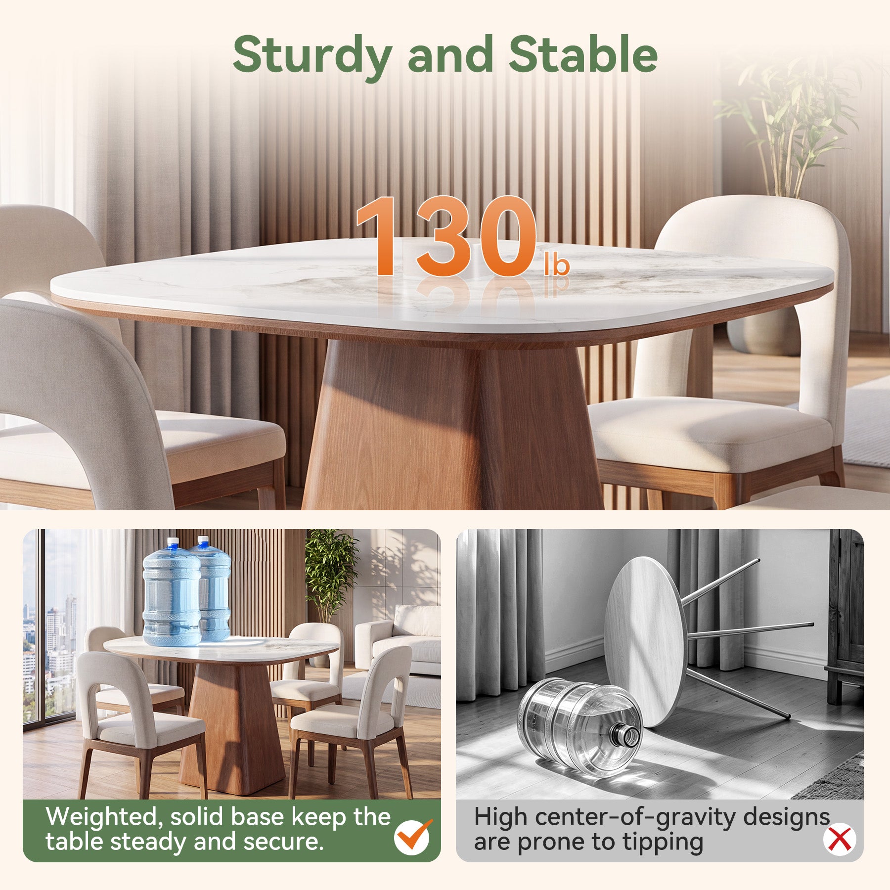 35.4" Square Sintered Stone Dining Table, Small Kitchen Table with Solid Wood Base